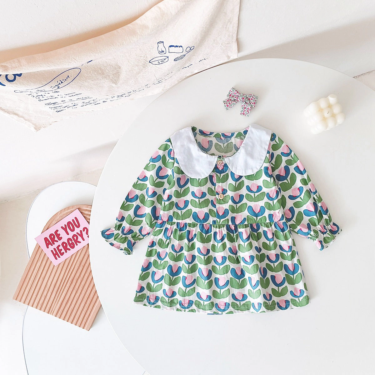 MyKids-USA Baby Girl Floral Print Pattern Doll Neck A-Line Design Dress