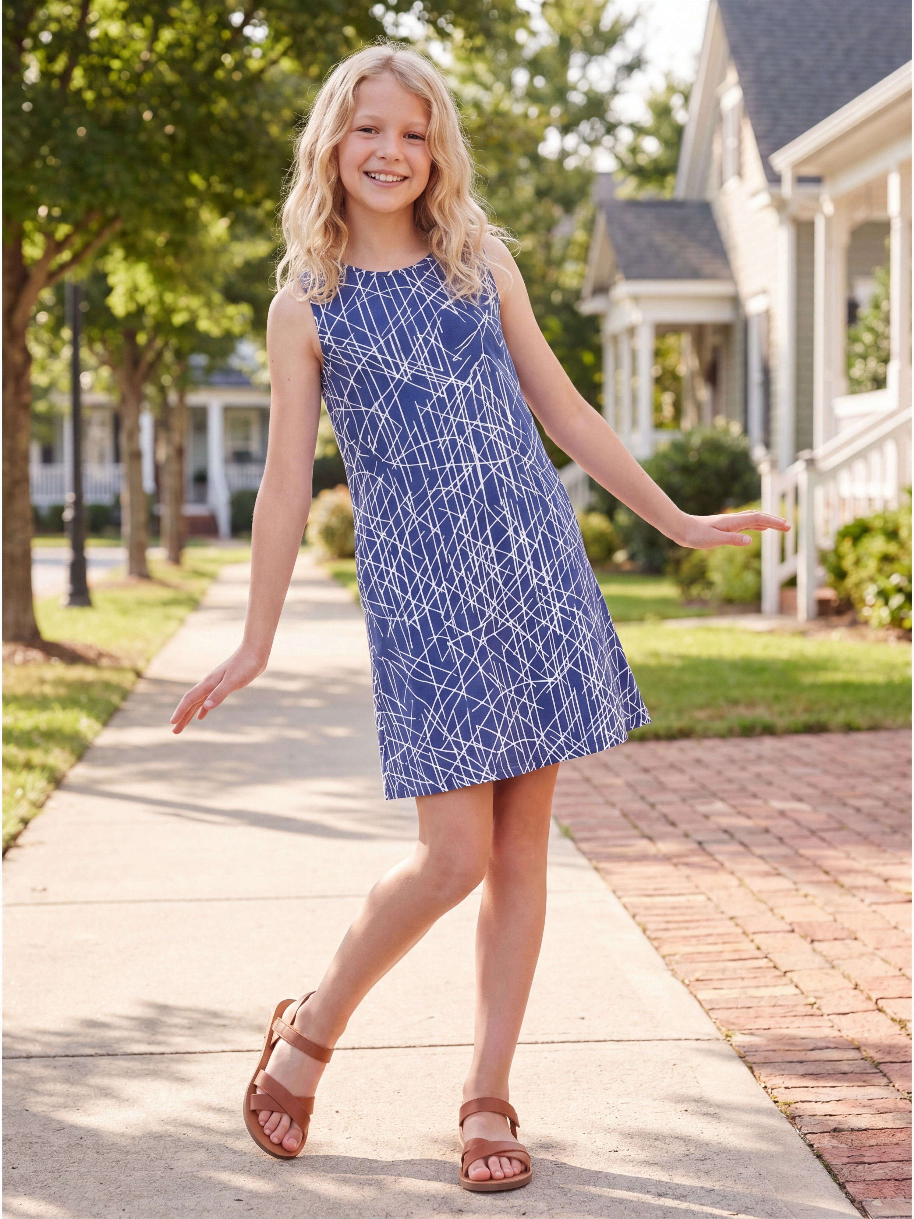 24sevenKid Essential Girls Navy Sleeveless Pockets Dress