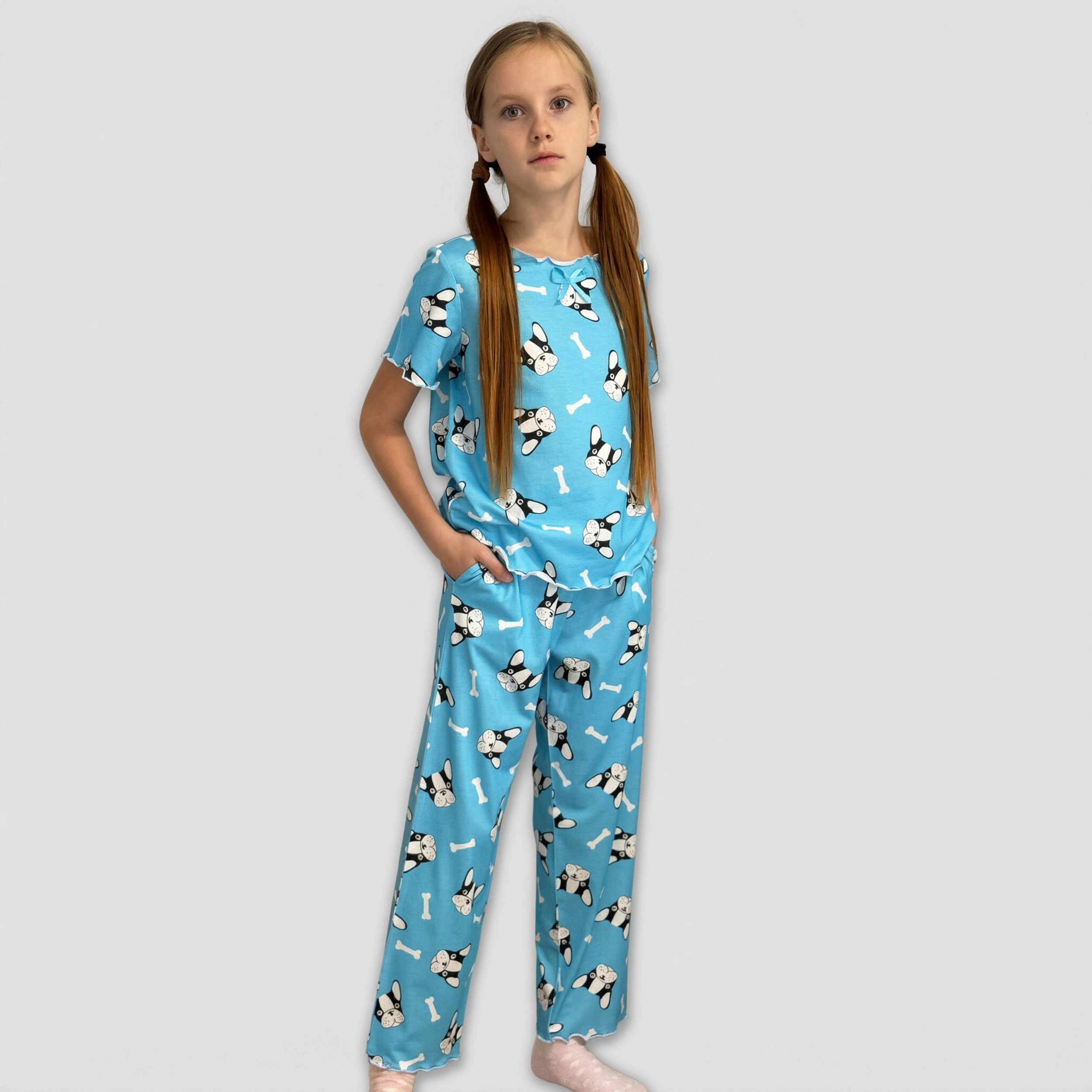Arshiner Girls Pajama Set Short Sleeve Long Pant Sleepwear Soft Shirring Lounge