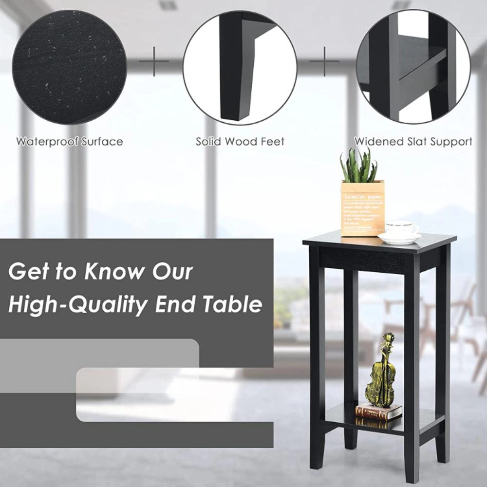 Hivvago Modern Two-Tier End Tables with Open Storage Shelf - Set of 2