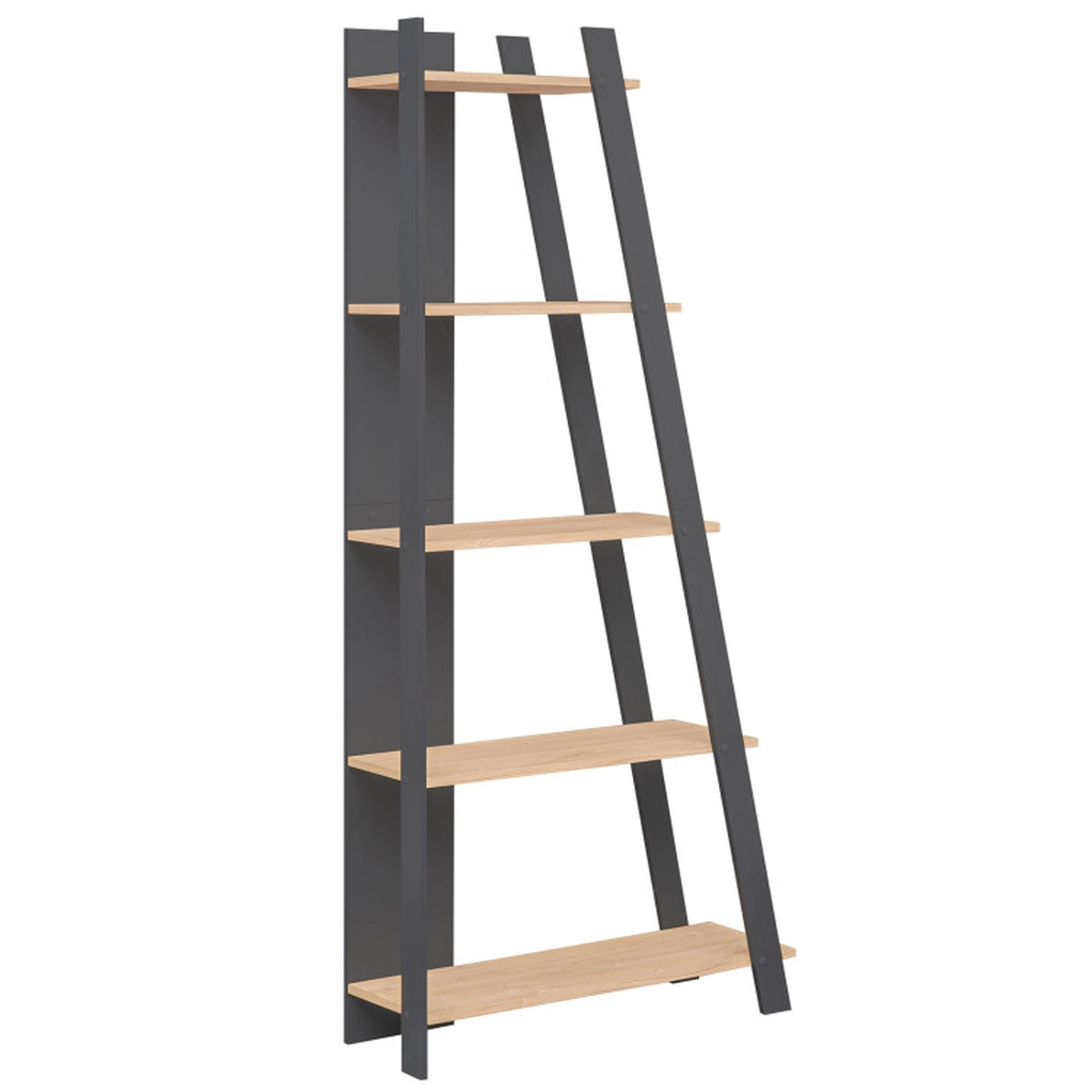 SUGIFT 5-Tier Modern Narrow Vertical Bookshelf 254-lb Total Capacity Engineered Wood 36-in Wide Gray + Natural/White