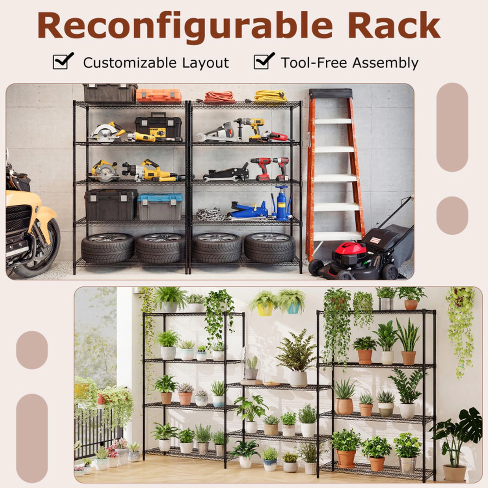 SUGIFT Set of 2 5-Tier V-Shaped Wire Rack Metal Utility Shelving 48-in x 18-in x 72.5-in 4000-lb Capacity Black