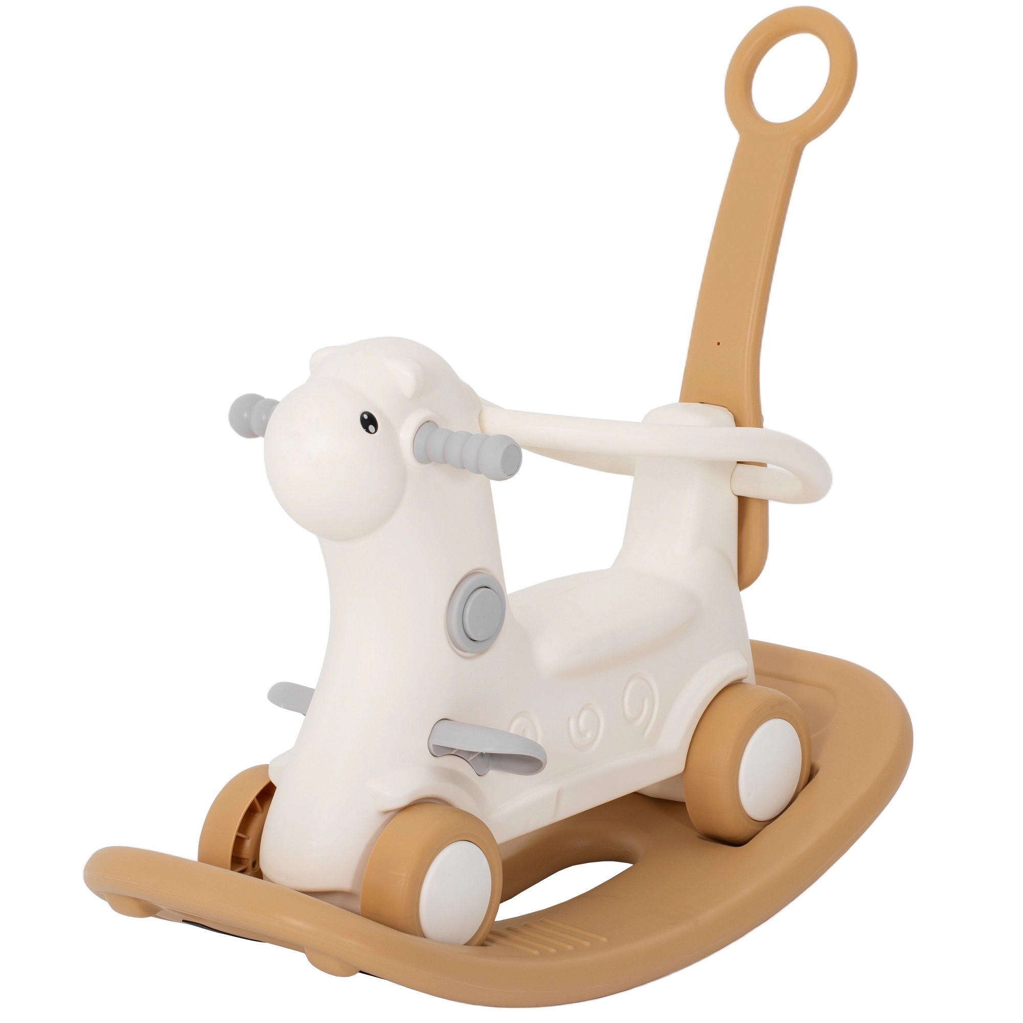 HONGGE 4-in-1 Alpaca Rocking Horse with Balance Board and Push Handle, HDPE Toy for Toddlers Ages 1-3