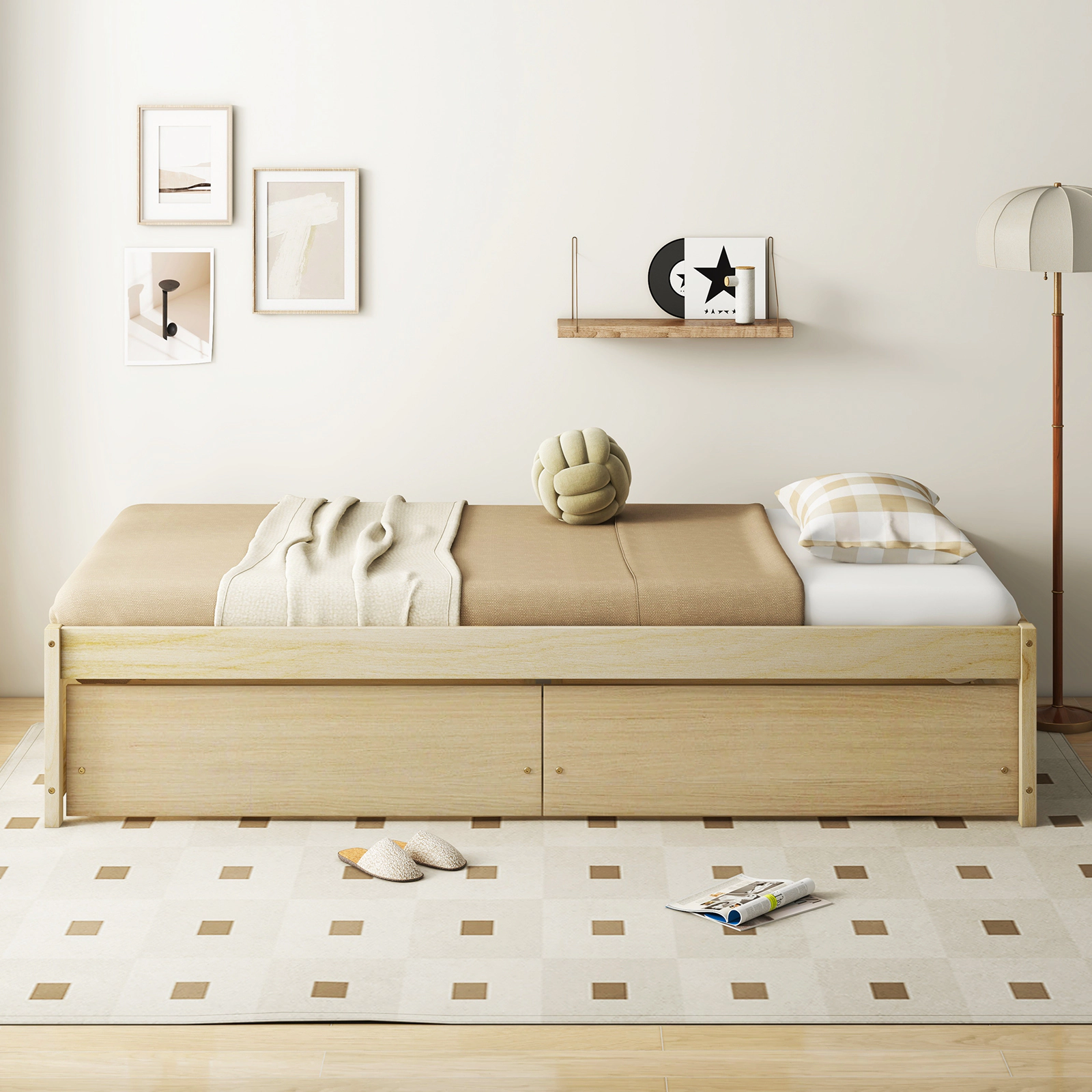 LJG Twin Size Captain Bed with 2 Drawers and Slats