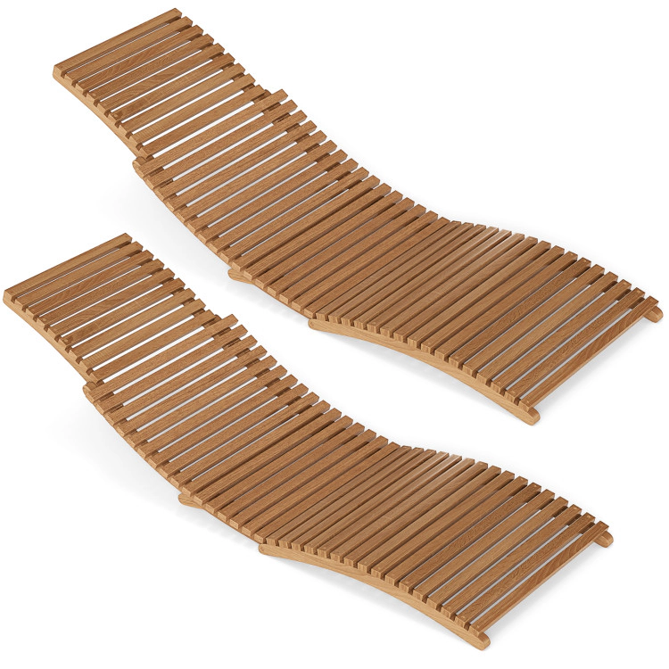 Hivvago Teak Wood Patio Folding Chaise Lounge Chair With Slatted Seat