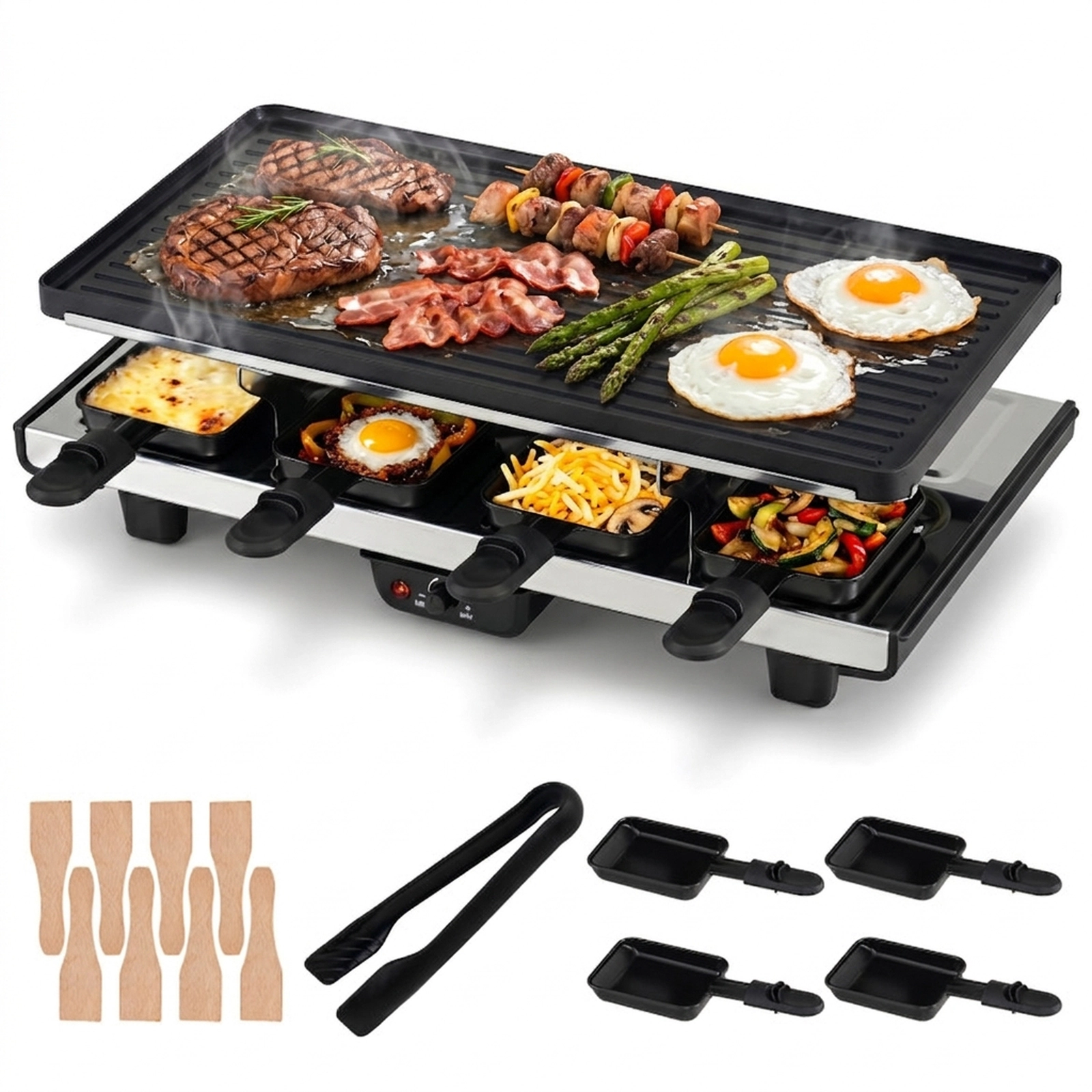 SUGIFT 2-in-1 Table Grill and Griddle with Reversible Nonstick Plate for 8 Black