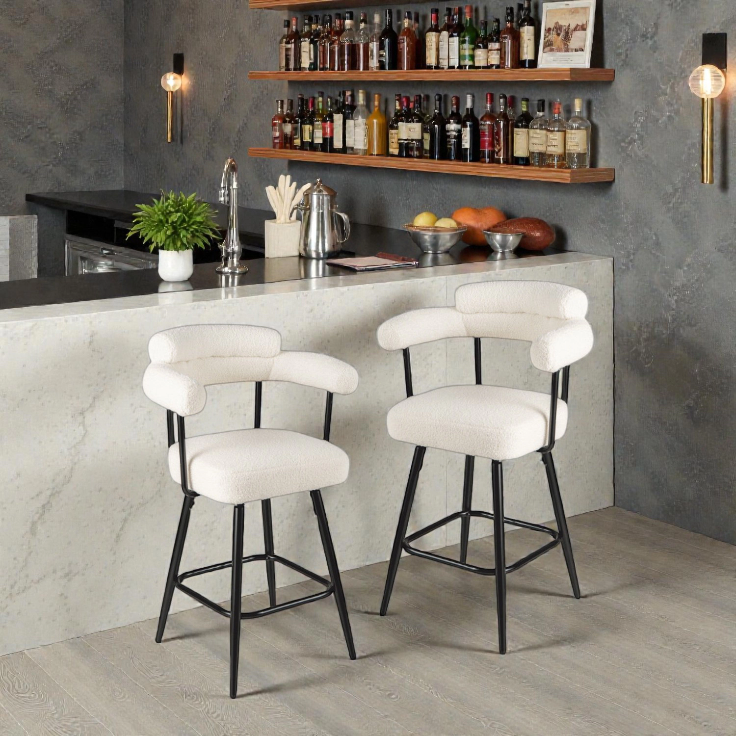 Hivvago Set of 2 Counter Height Swivel Bar Chairs with Armrests and Ergonomic Curved Back