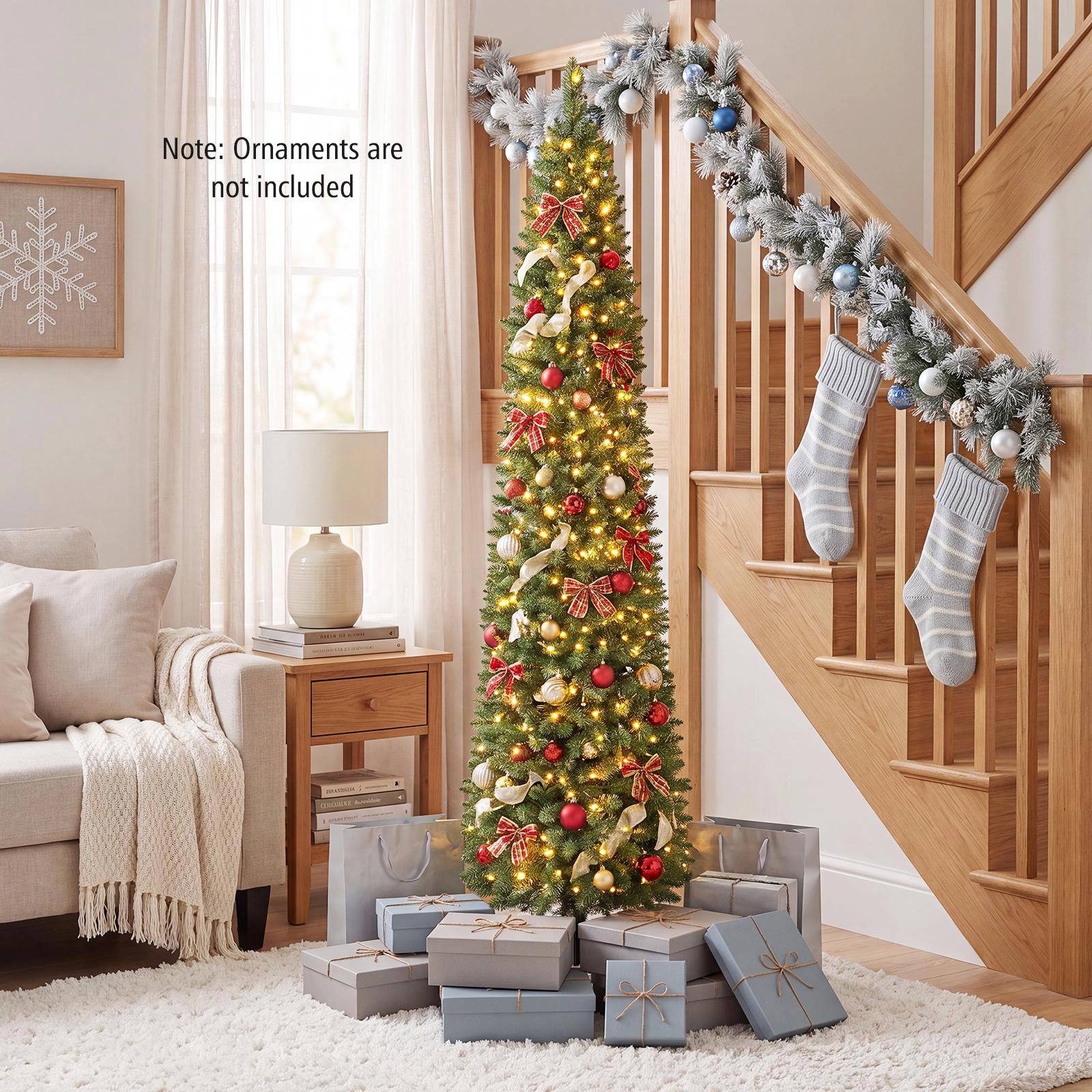 Costway 7 FT Pre-Lit Pencil Christmas Tree with 200 LED Lights & 499 Branch Tips Party