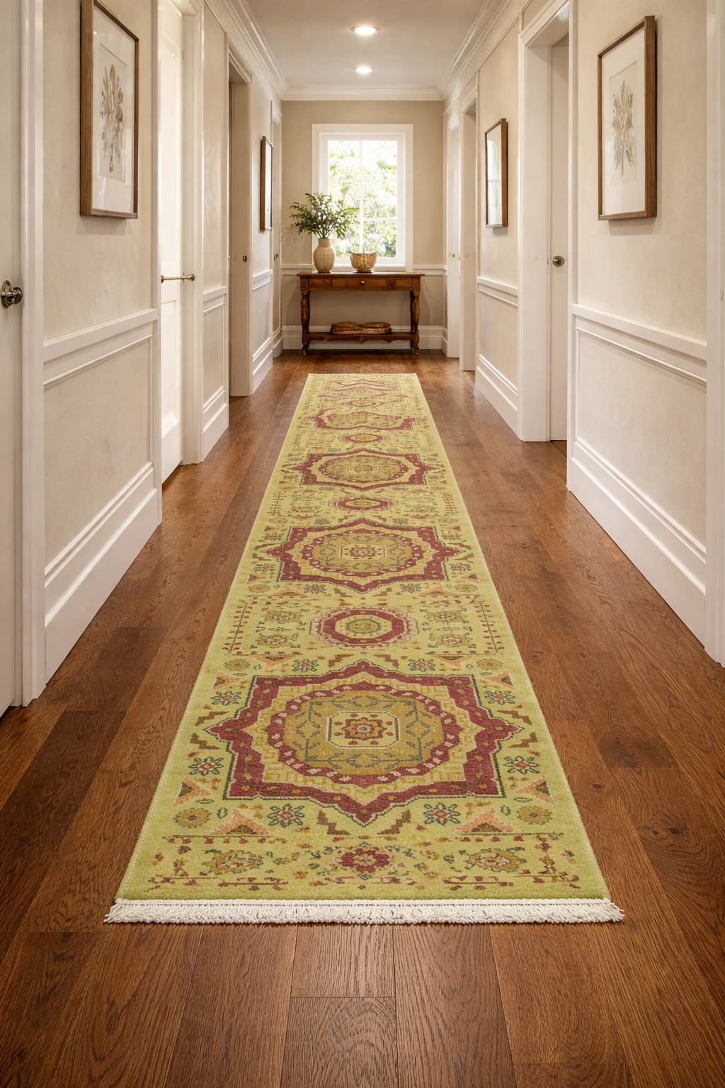 Magic Rugs Light Lime Green Floral 2'7X9'8 Heriz Serapi Oriental Runner Rug