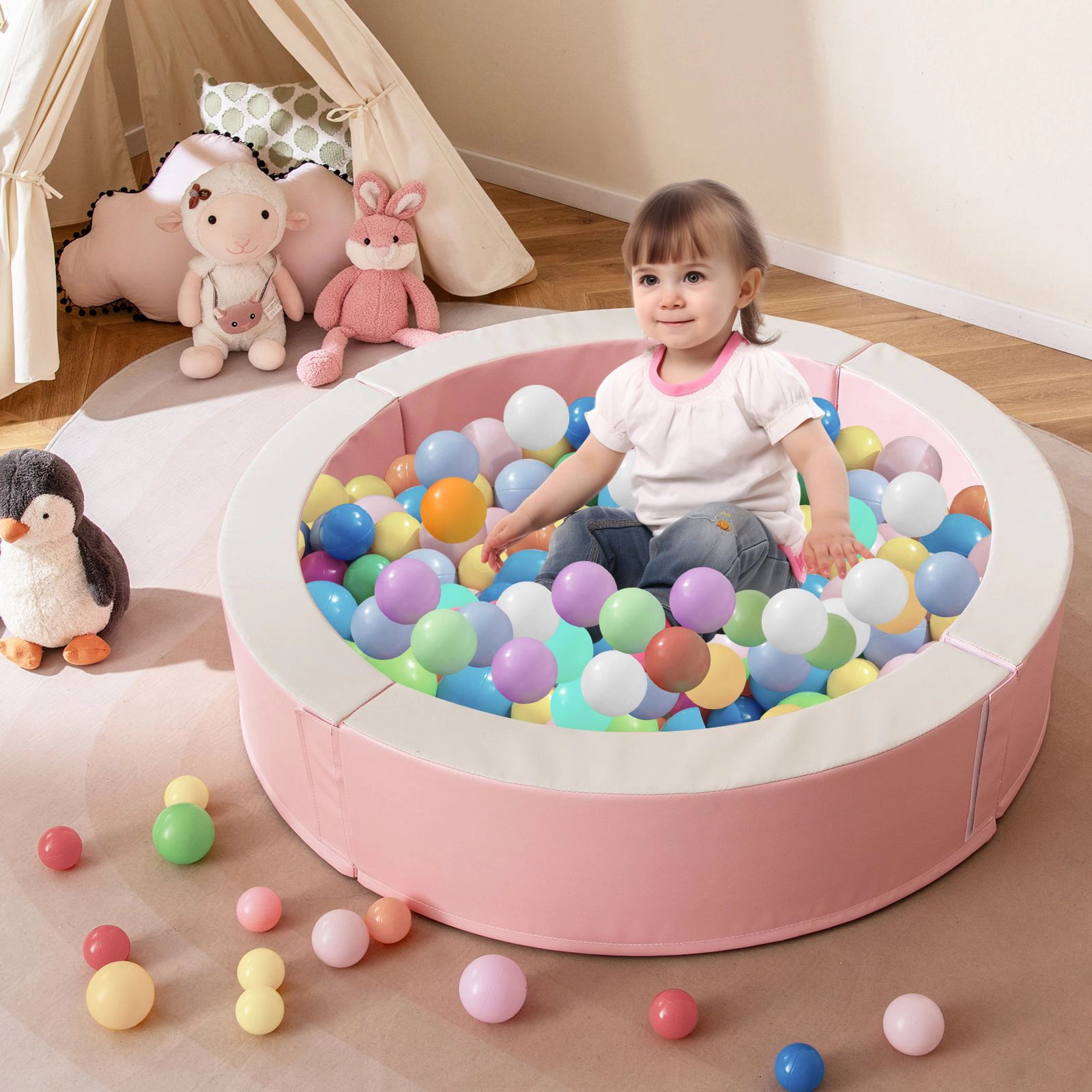 Slickblue Kids Ball Pit with 50 Ocean Balls PU Leather Cover