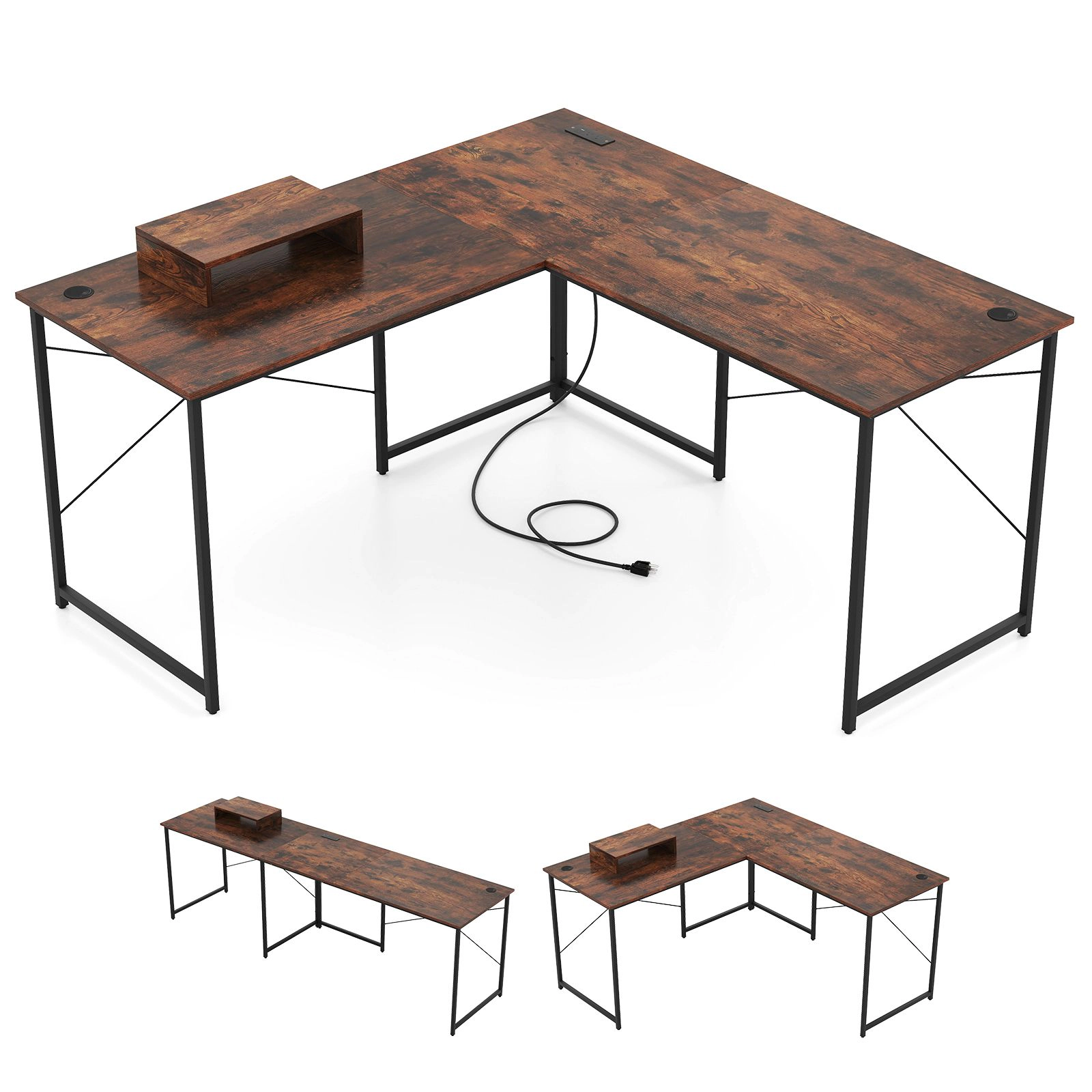 SlickBlue Reversible L-Shaped Computer Desk with Monitor Shelf