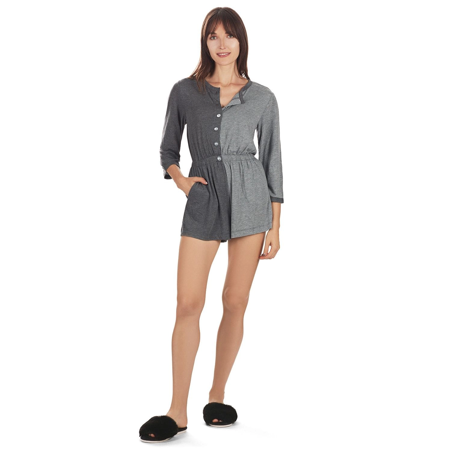 MeMoi Women's Split Two Tone Modal Fitted Shorts Style Romper