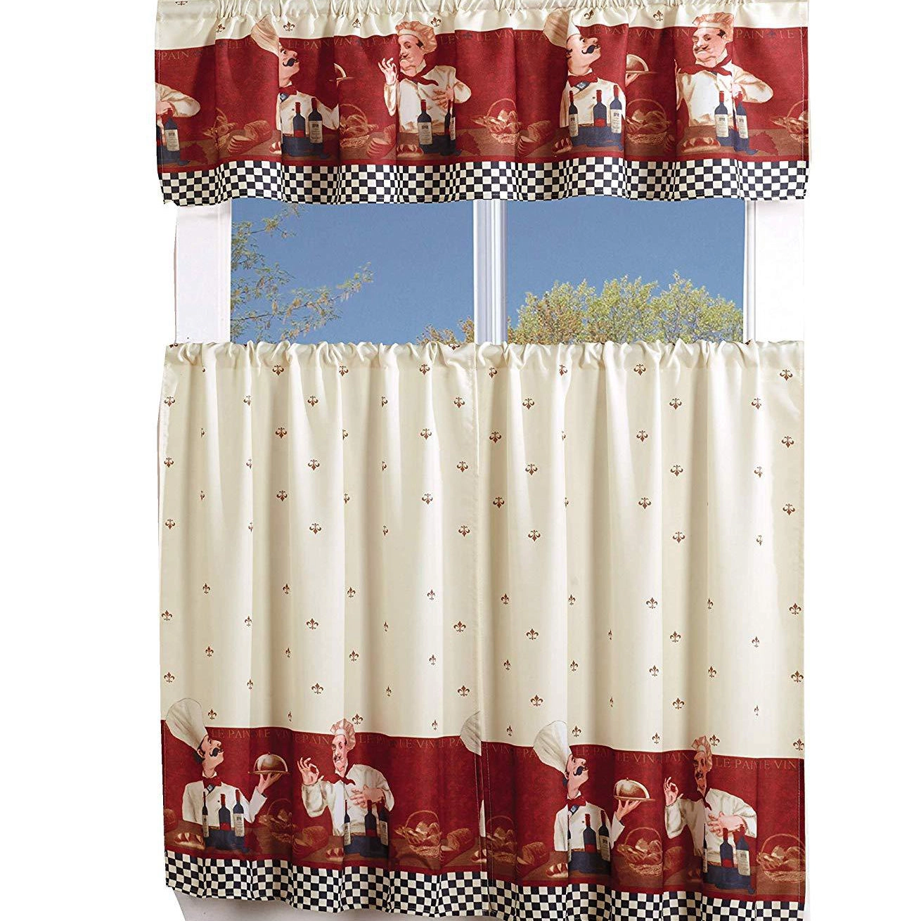 MarCielo 3 Piece Kitchen Curtain Set, Swag & Tier Rod Pocket
