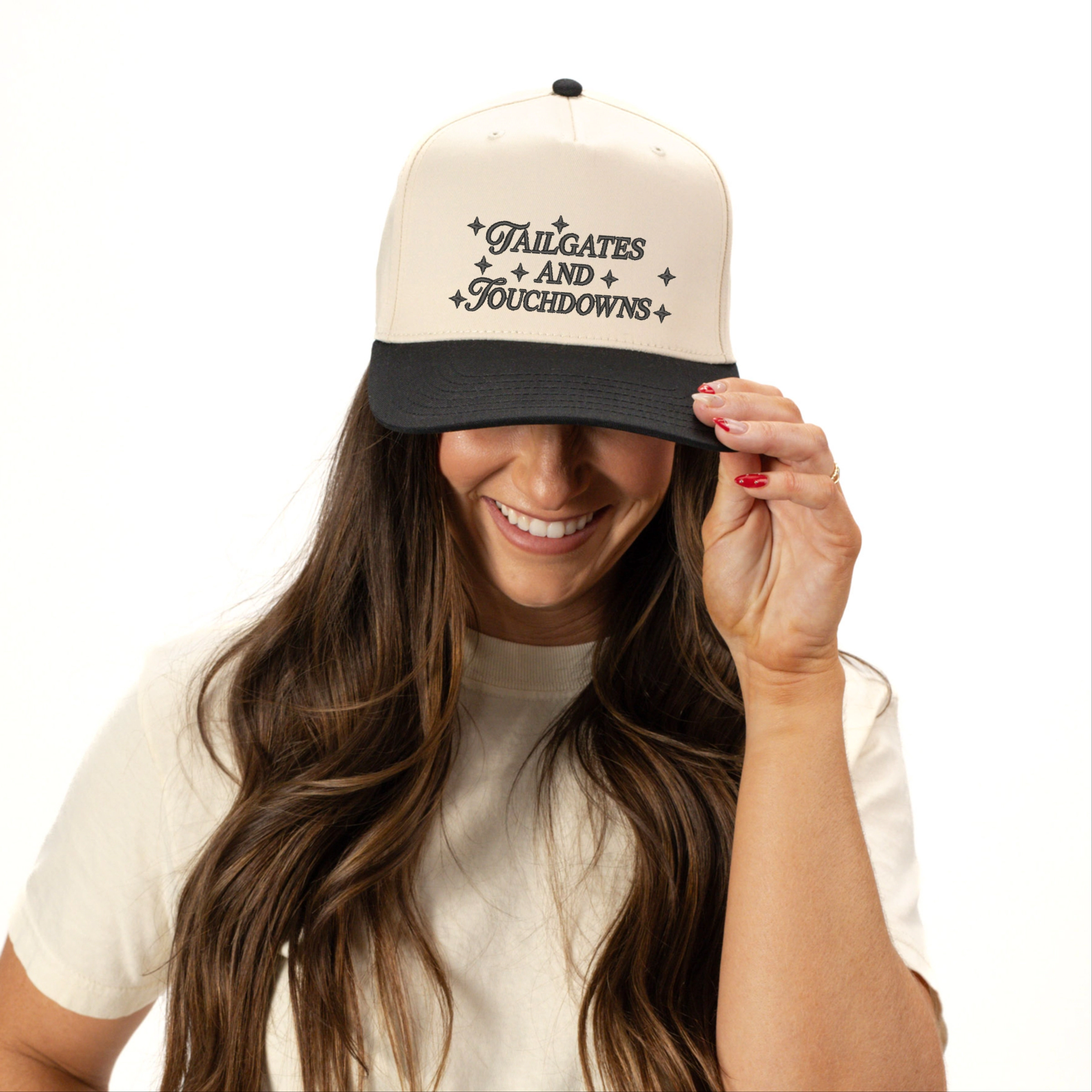 Simply Sage Market - Women's Canvas Trucker Hat Embroidered Tailgates And Touch Downs Stars