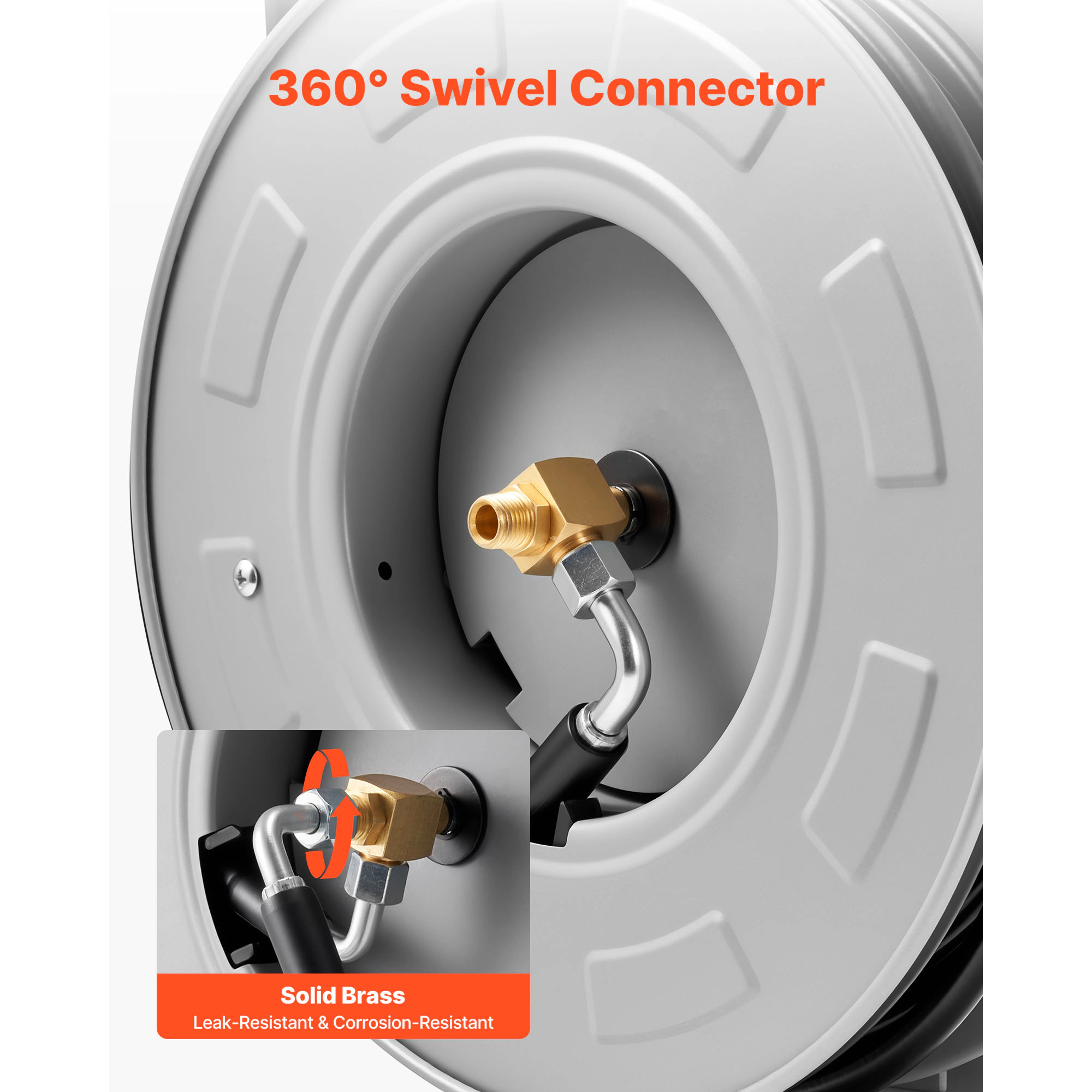 HONGGE Pressure Washer Hose Reel Retractable Power Heavy-Duty Steel Washer Hose Reel 4000PSI Max Auto-Rewinding