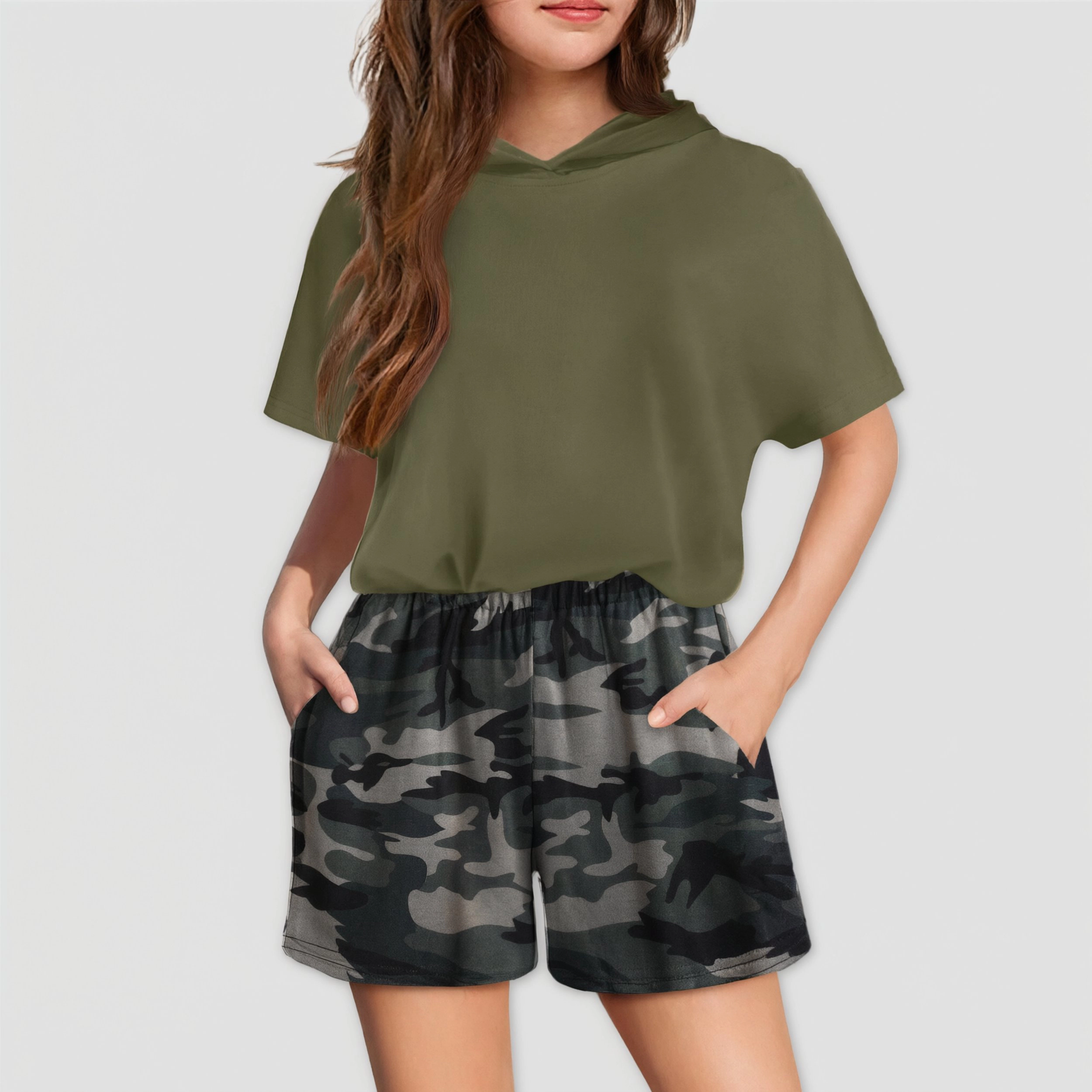 Arshiner Girls Summer Leopard Print Hoodie Outfits Short Sleeve Pullover Crop Tops And Pant