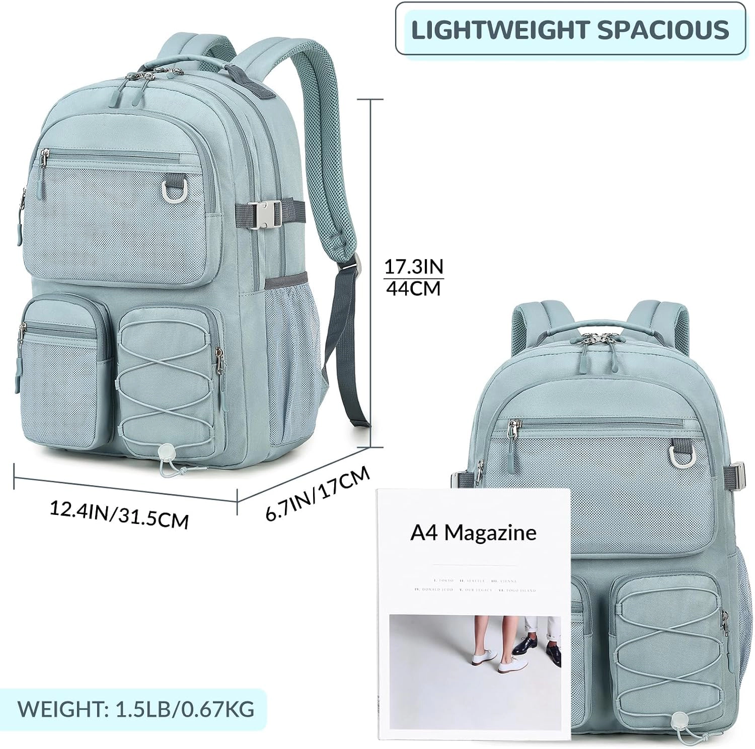 Clear Skye Unisex Light Blue Water-Resistant School Backpack