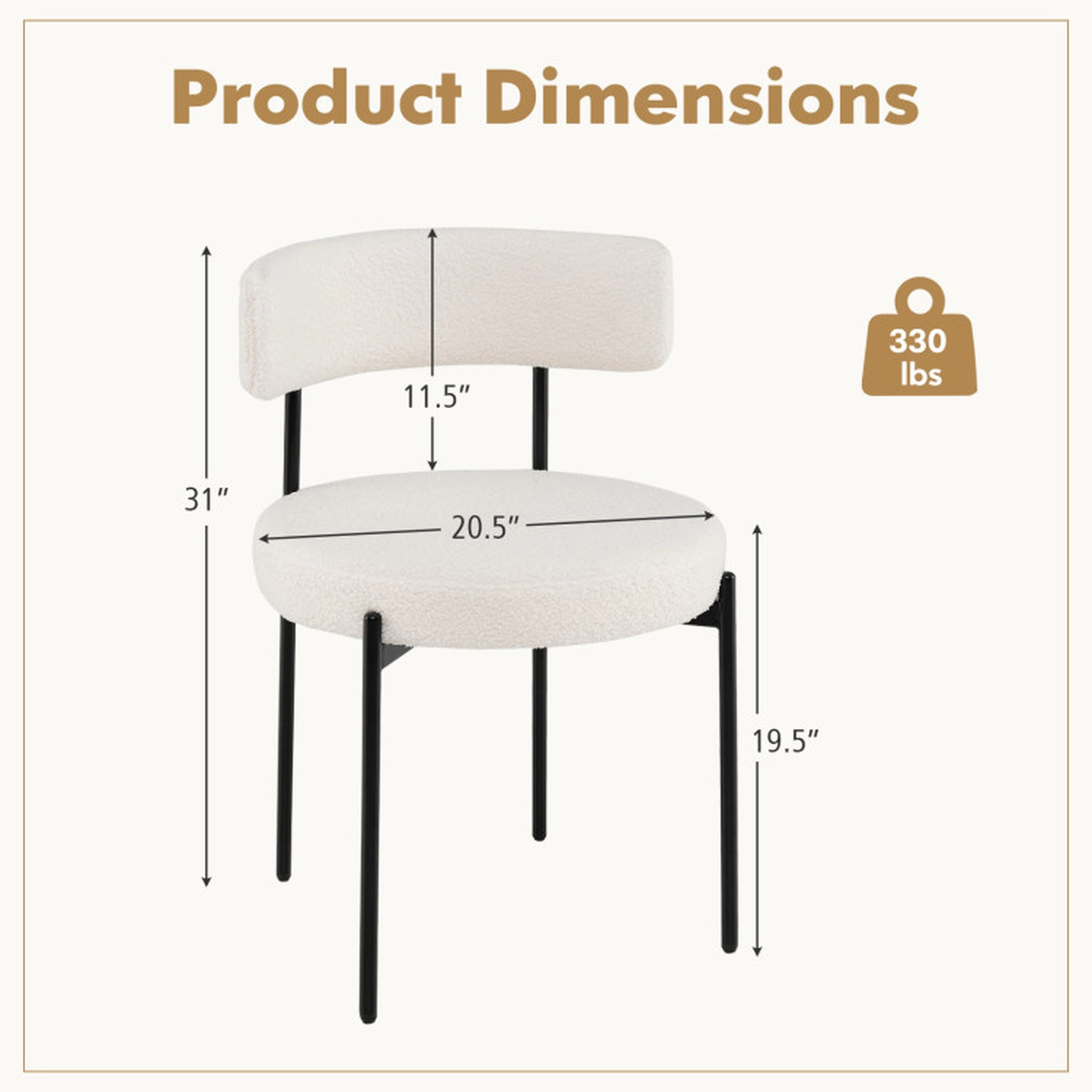 SUGIFT Curved Back Boucle Dining Chair with Metal Legs 330-lb Capacity Set of 4 White