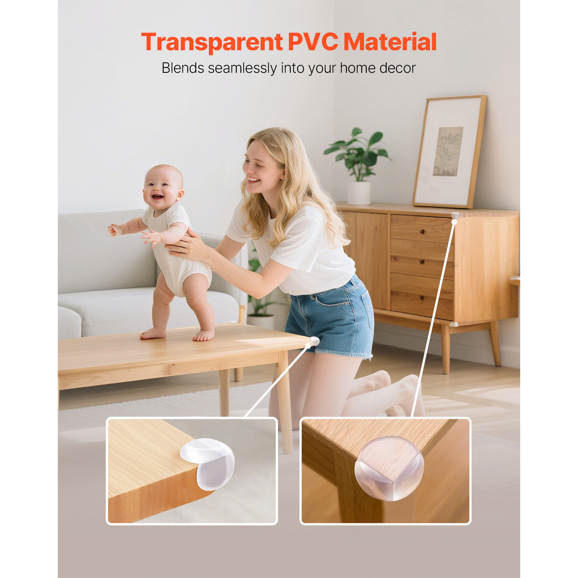 HONGGE Clear PVC Baby Proofing Corner Guards, 24-Pack Transparent Furniture Corner Protectors with 3M Adhesive