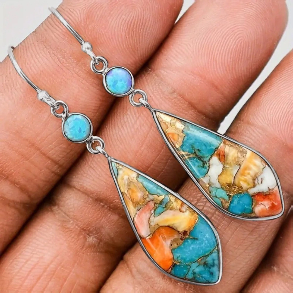 Bohemian Teardrop Blue Turquoise Dangle Hook Earrings for Women