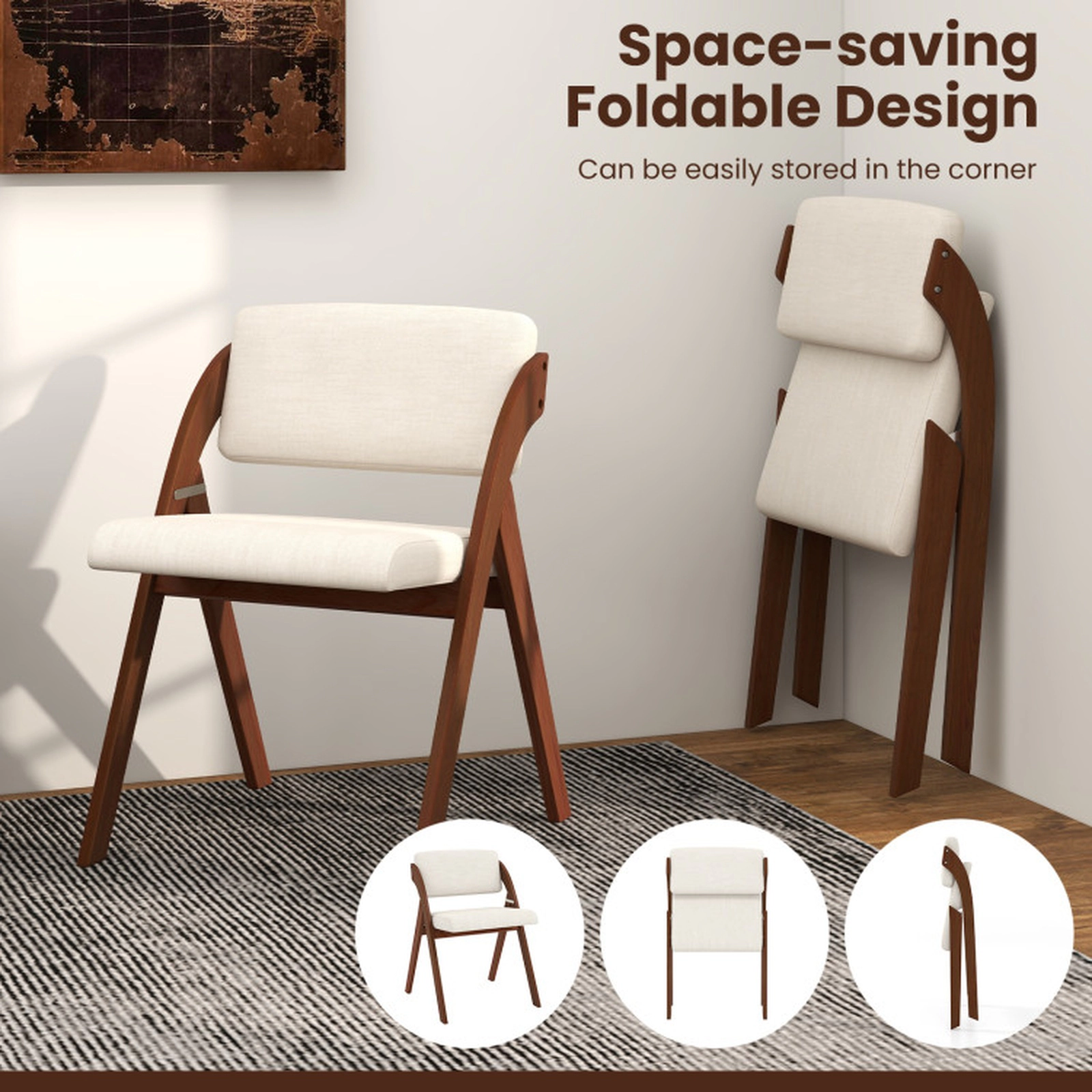SUGIFT Set of 4 Walnut Folding Dining Chairs with Padded Seats, No Assembly