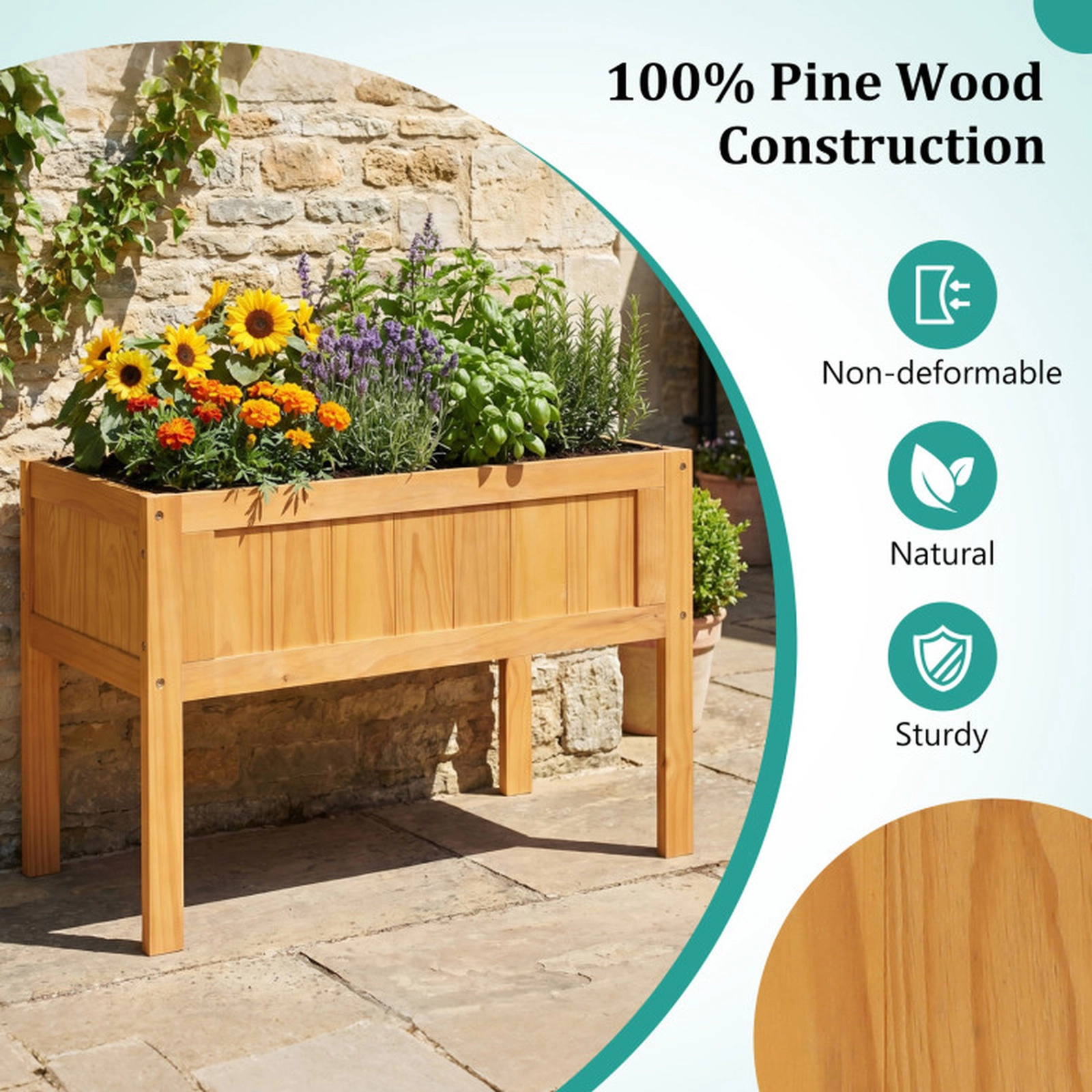 SUGIFT Wood Raised Garden Bed Elevated Planter Box 130-lb Capacity with Bed Liner and Drainage Holes Orange