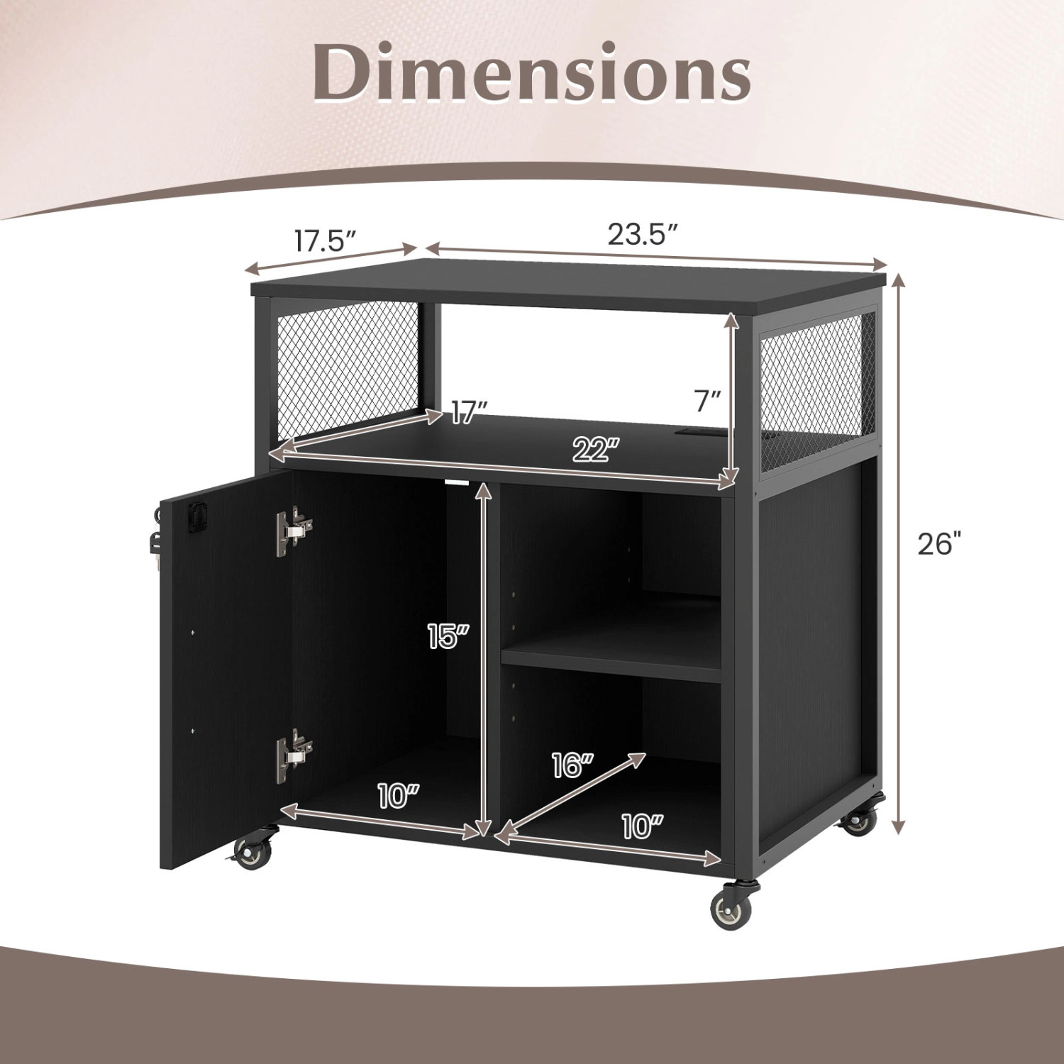Hivvago Rolling File Cabinet with Charging Station