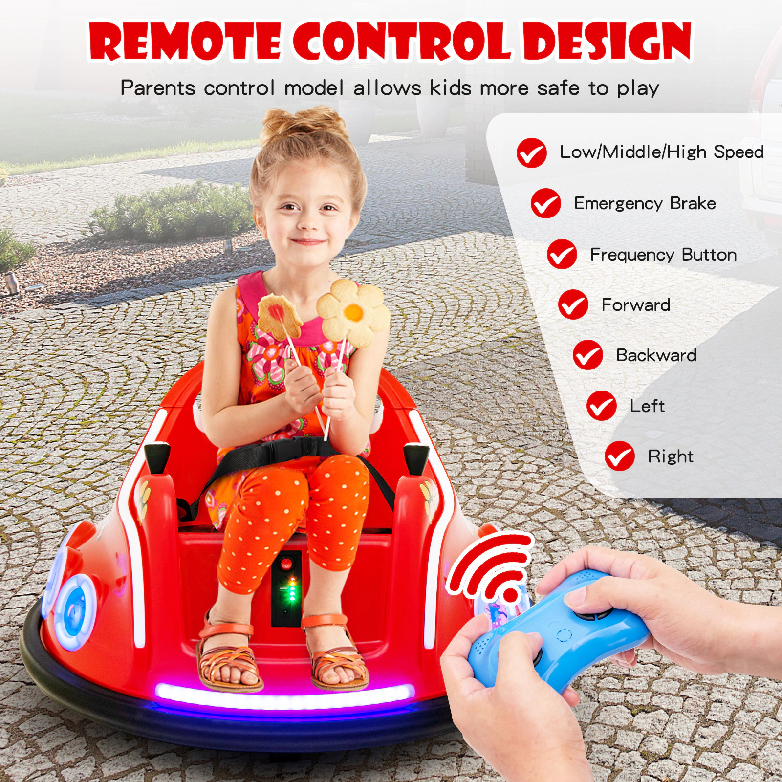 SUGIFT 12V Electric Ride On Car with Remote Control and Flashing LED Lights 66-lb/110-lb Capacity Ages 37-96 Months Red