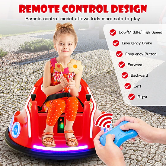 SUGIFT 12V Electric Ride On Car with Remote Control and Flashing LED Lights 66-lb/110-lb Capacity Ages 37-96 Months Red