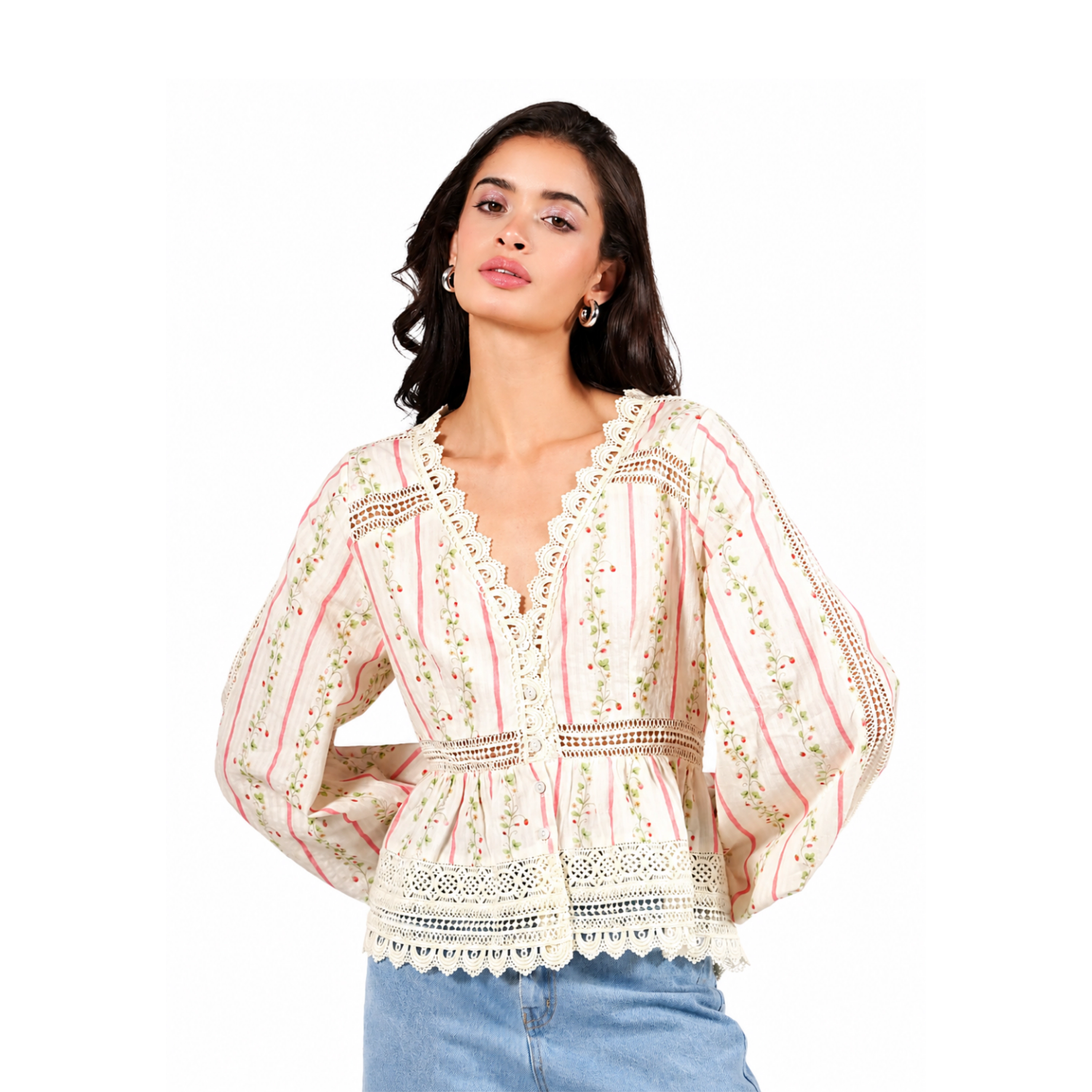 Rose & Nancy Women's Ellen Crochet Trim Cotton Blouse
