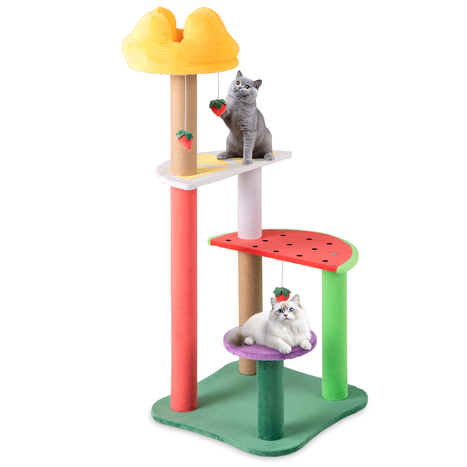 Glintex 45-Inch Fruit-Themed Cat Tree with Crown-Shaped Padded Top Perch, Multicolor