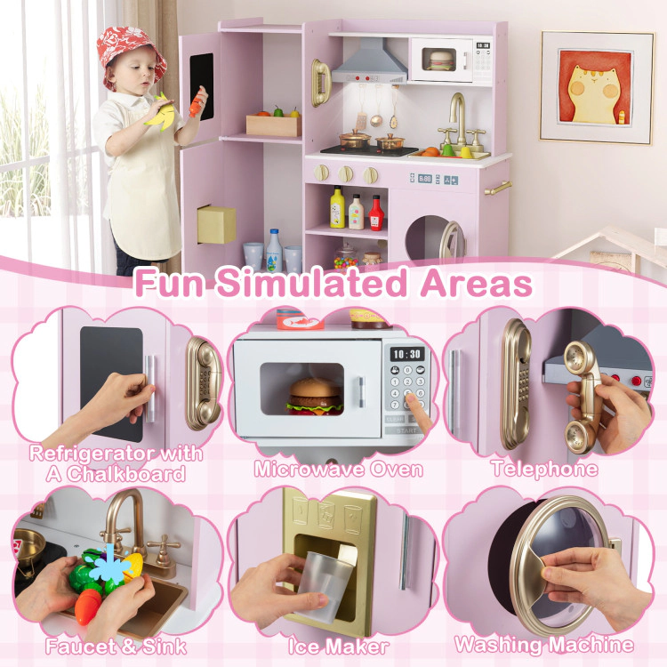 Hivvago Pretend Play Kitchen Toy Playset with Range Hood Ice Maker and Telephone