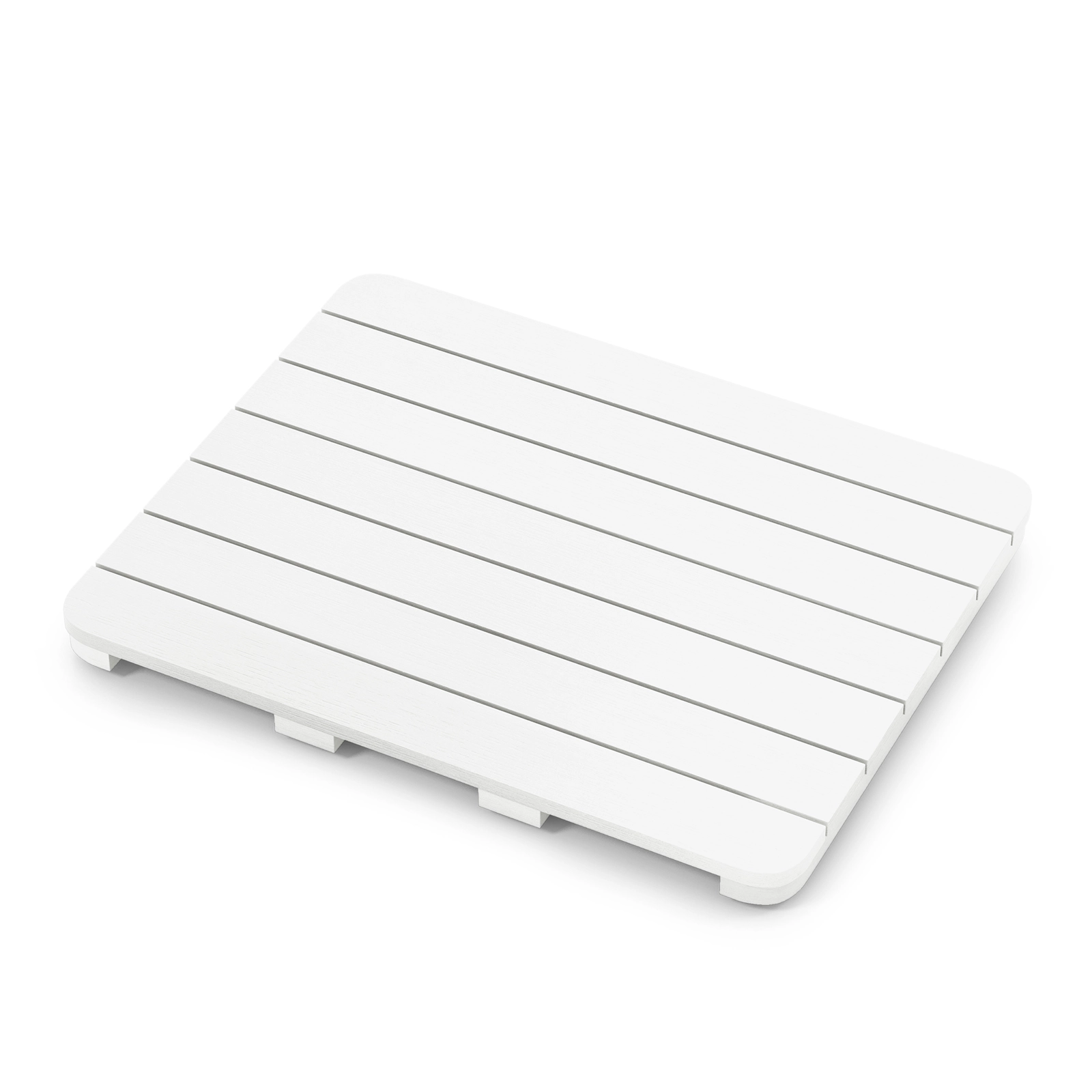 SUGIFT Waterproof Non-Slip Foot Pads Slatted Drainage Bath Shower Mat 23.5-in x 19-in x 2-in 330-lb Capacity White