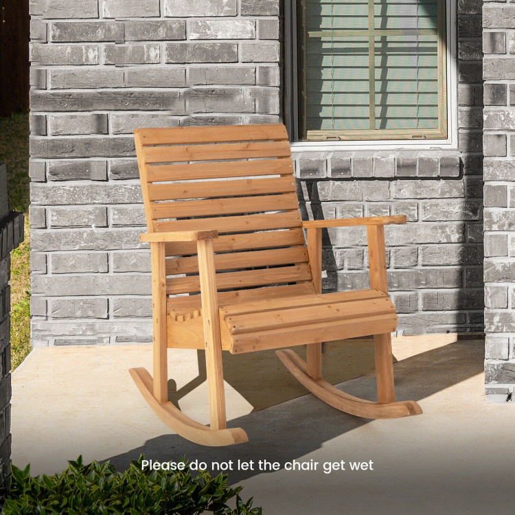 Hivvago Outdoor Fir Wood Rocking Chair With High Backrest