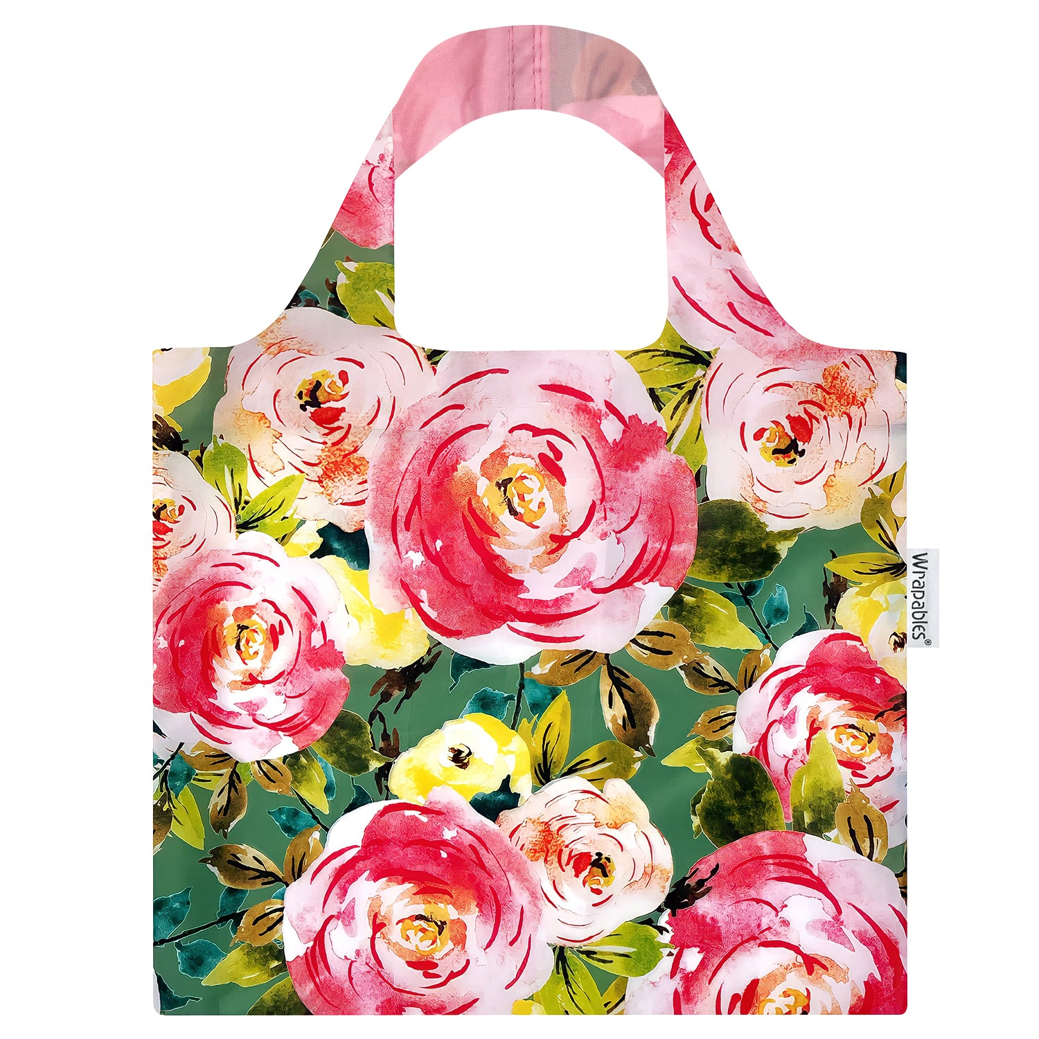 Wrapables AllyBag Collection Reusable Grocery Shopping Bag, Pink Peonies