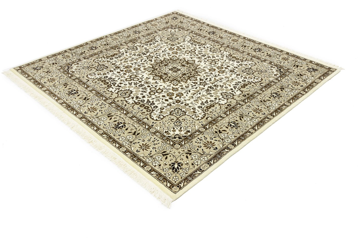 Magic Rugs 6'3 X 6'2 Hand Knotted Cream Floral Kirman Wool Square Rug