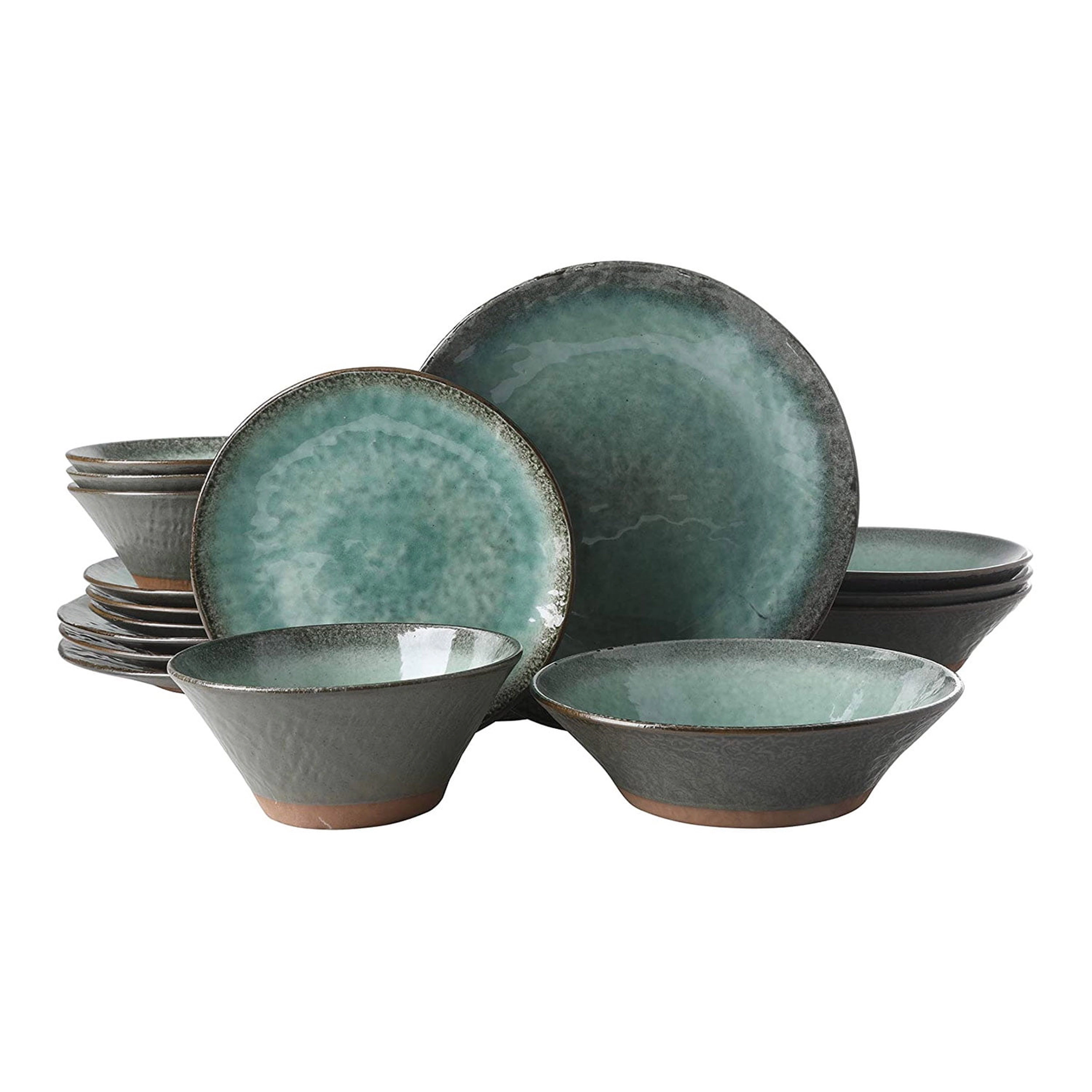 Gibson Elite Green Lantern 16 Piece Round Terracotta Double Bowl Dinnerware Set