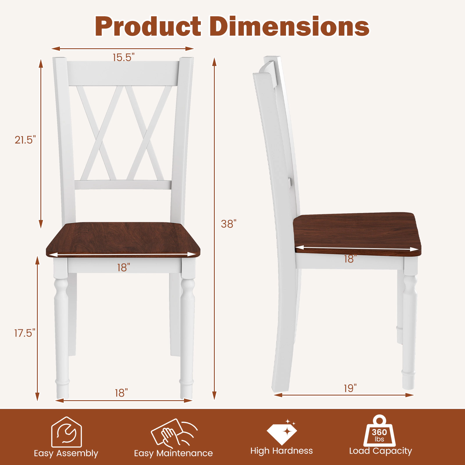 LJG Wooden Farmhouse Kitchen Chairs with Rubber Wood Seat