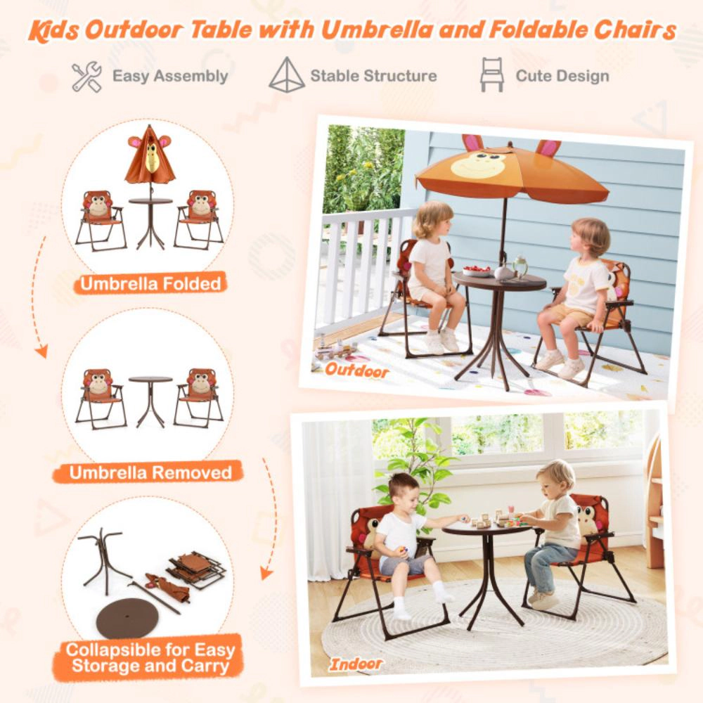 Hivvago 4 Pieces Kids Picnic Set With 2 Folding Chairs And Height Adjustable Umbrella