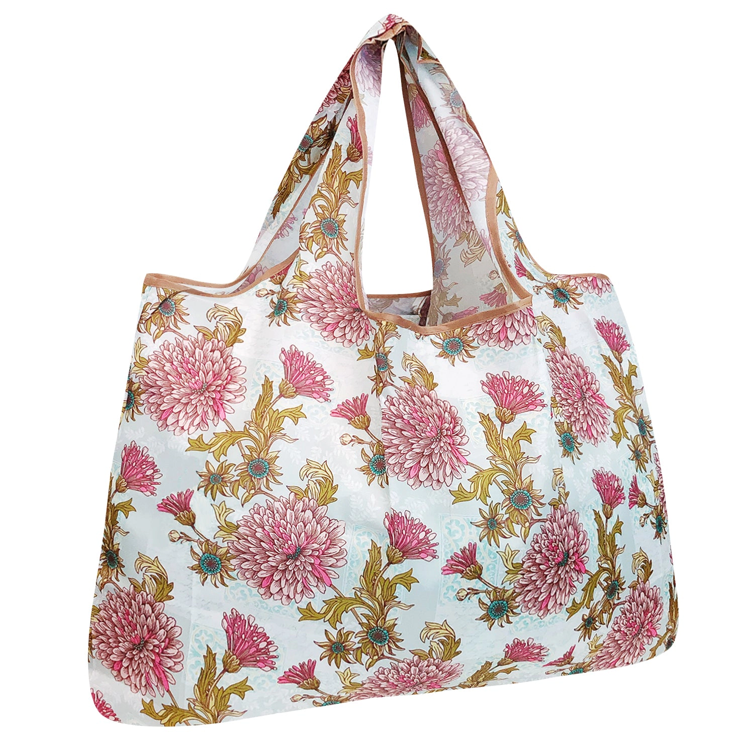 Wrapables Large Nylon Reusable Shopping Bag for Groceries, Vintage Chrysanthemums