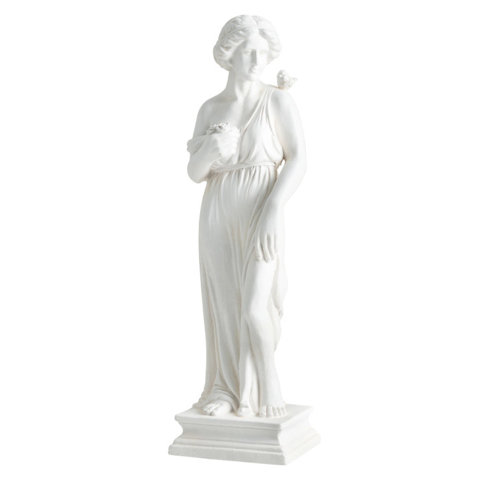 SUGIFT 31.5-in Tall White Antique Finish Magnesium Oxide Outdoor Greek Goddess Statue with Column Base
