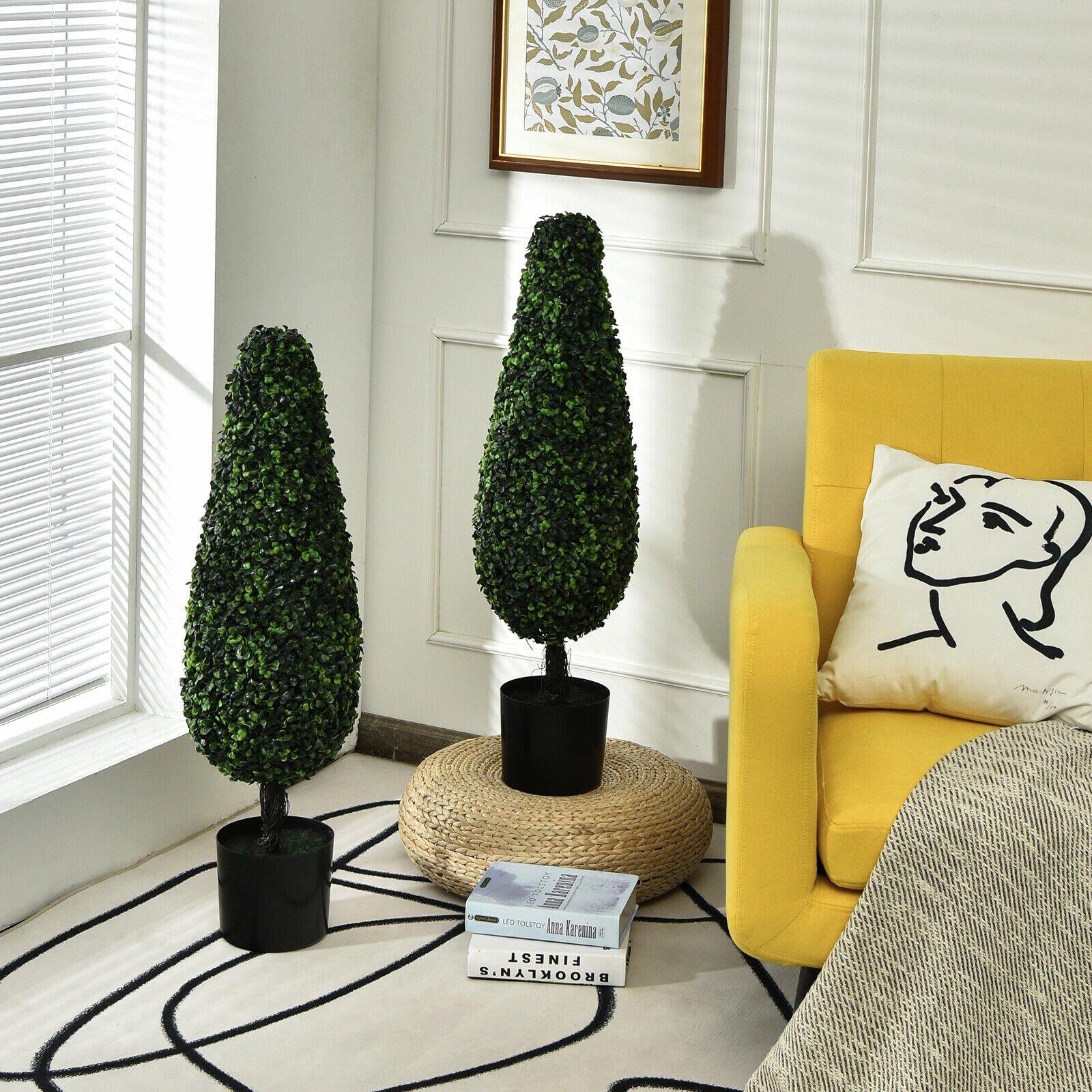 Slickblue Set of 2 34-Inch Artificial Tower Topiary Trees for Indoor Outdoor