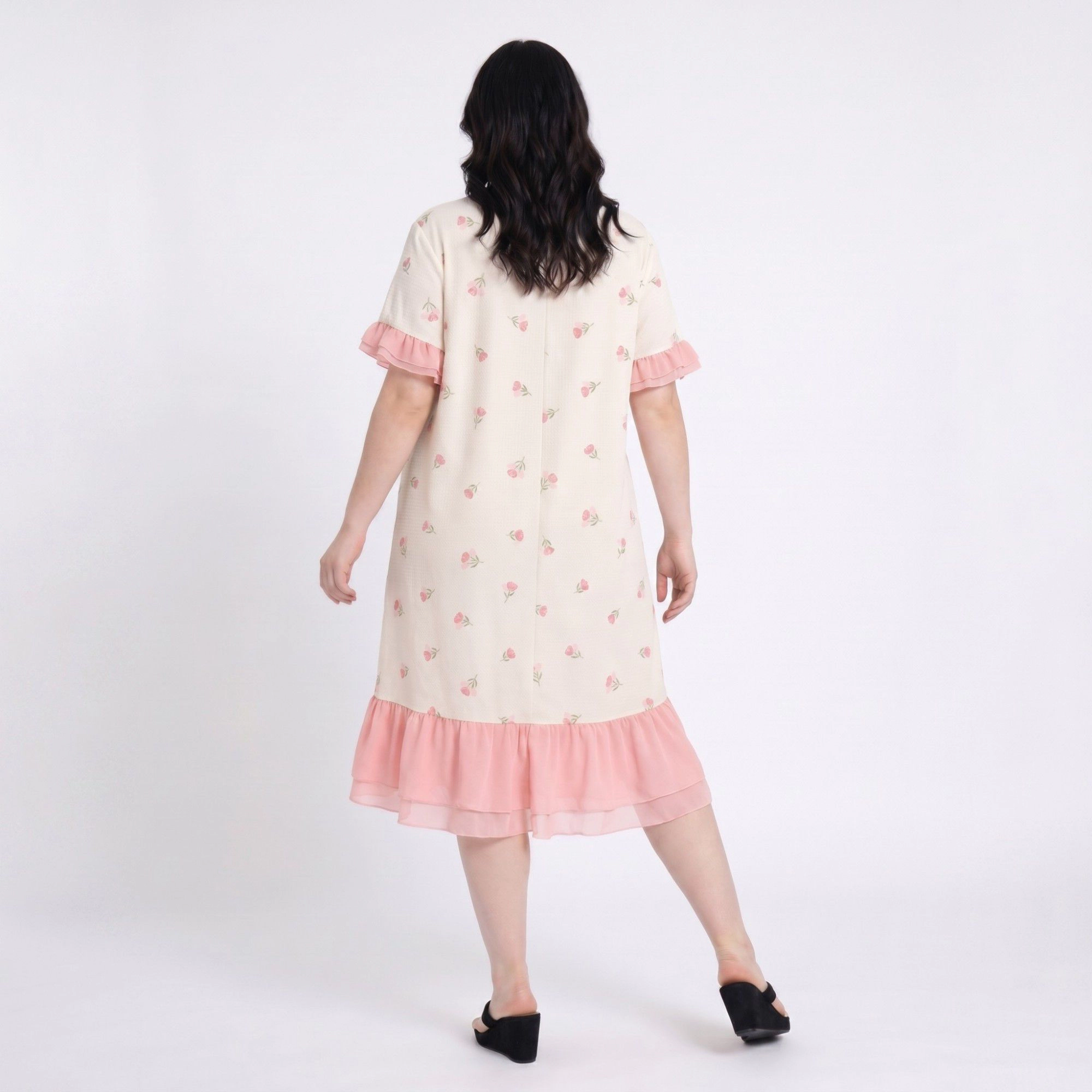 Anna-Kaci Women's Short Sleeve Floral Midi Nightgown Ruffle Trim Relaxed Sleep Dress