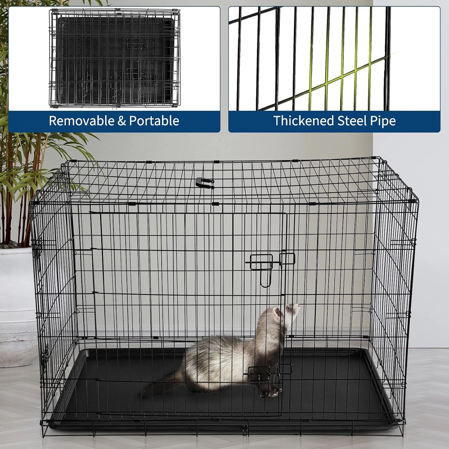 121x76.5x81cm Spacious Metal Wire Rabbit Cage, Large-Capacity Pet Enclosure for Bunny Small Animals