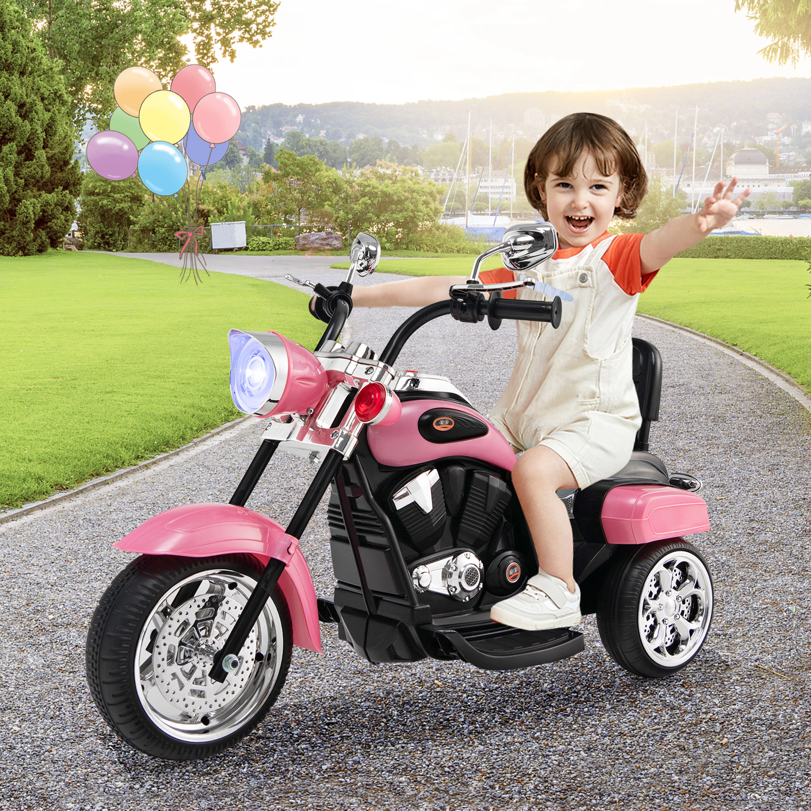3-Wheel Kids Electric Motorcycle 6V Ride On Adjustable Headlight Music 36-in Ages 3+ 66-lb Capacity Pink