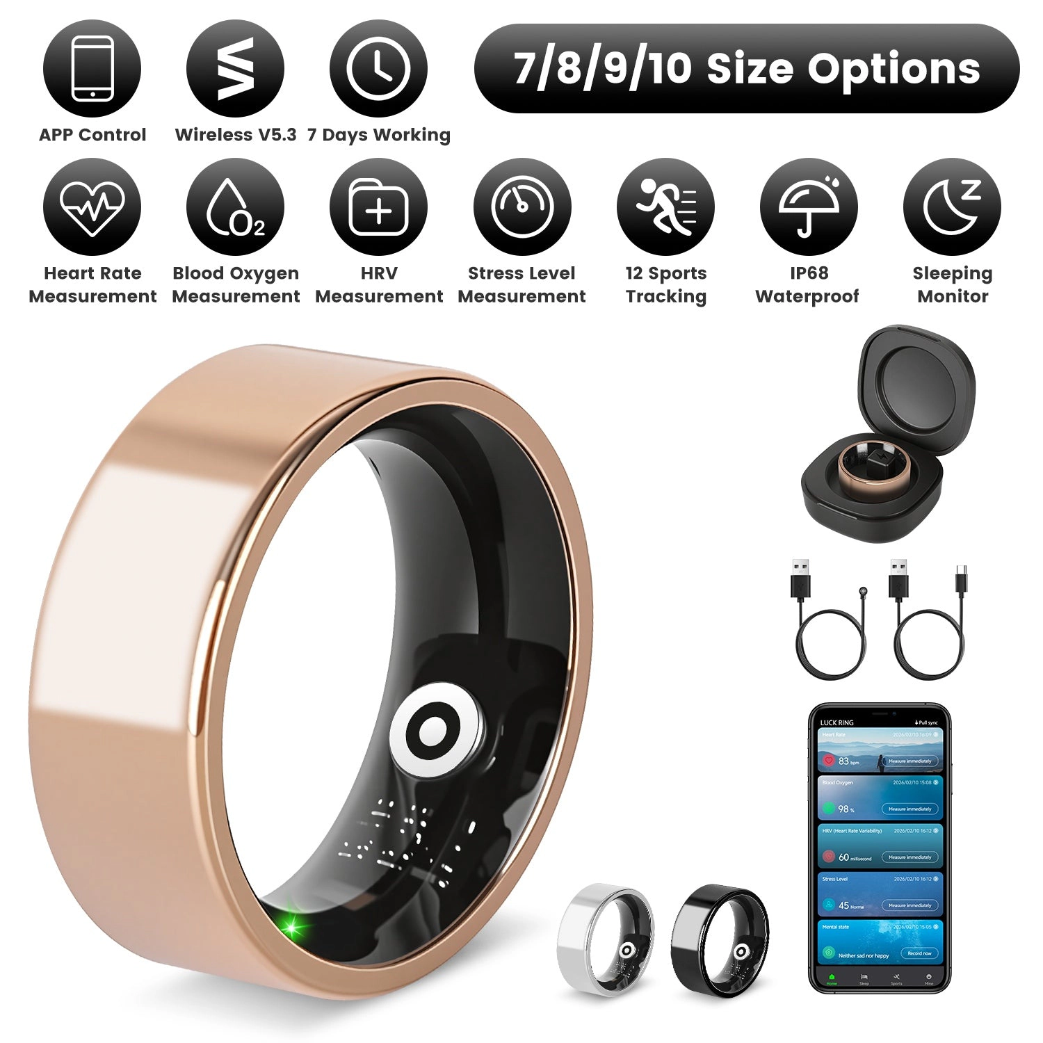 IMounTEK Unisex Titanium Steel Smart Ring Health Tracker