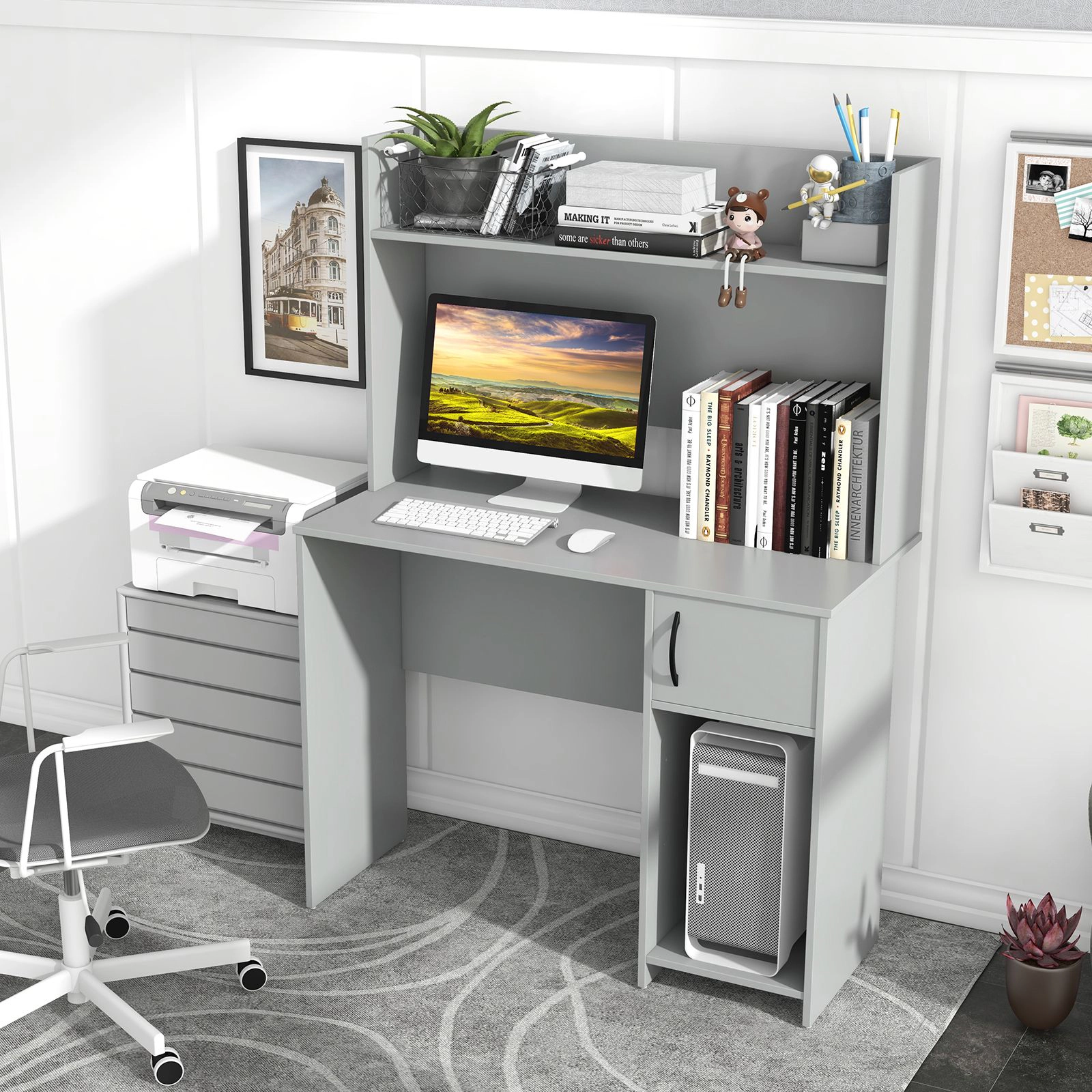 SlickBlue 41.5 Inch Computer Desk With Storage Cabinet & Shelves