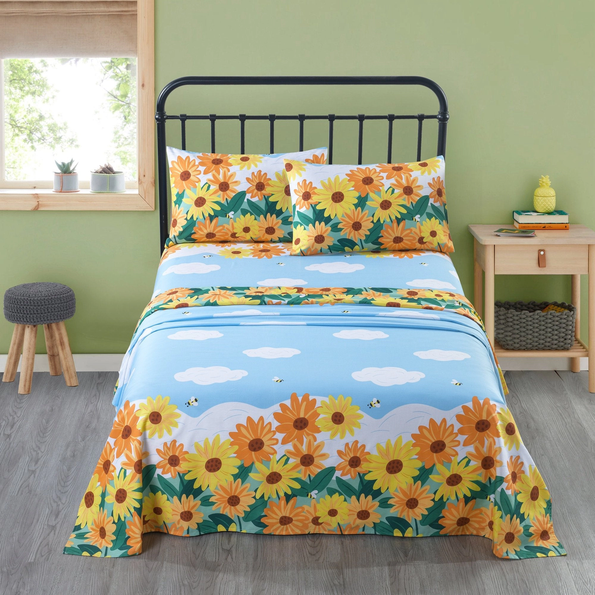 MarCielo 3/4 Piece Kids 100% Cotton Sunflower Bed Sheet Set