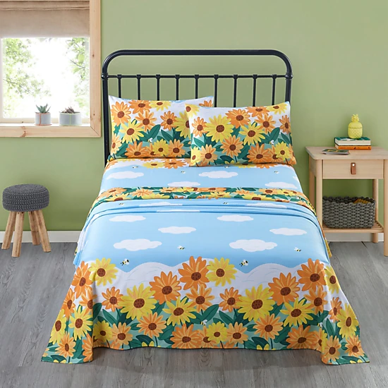 MarCielo 3/4 Piece Kids 100% Cotton Sunflower Bed Sheet Set