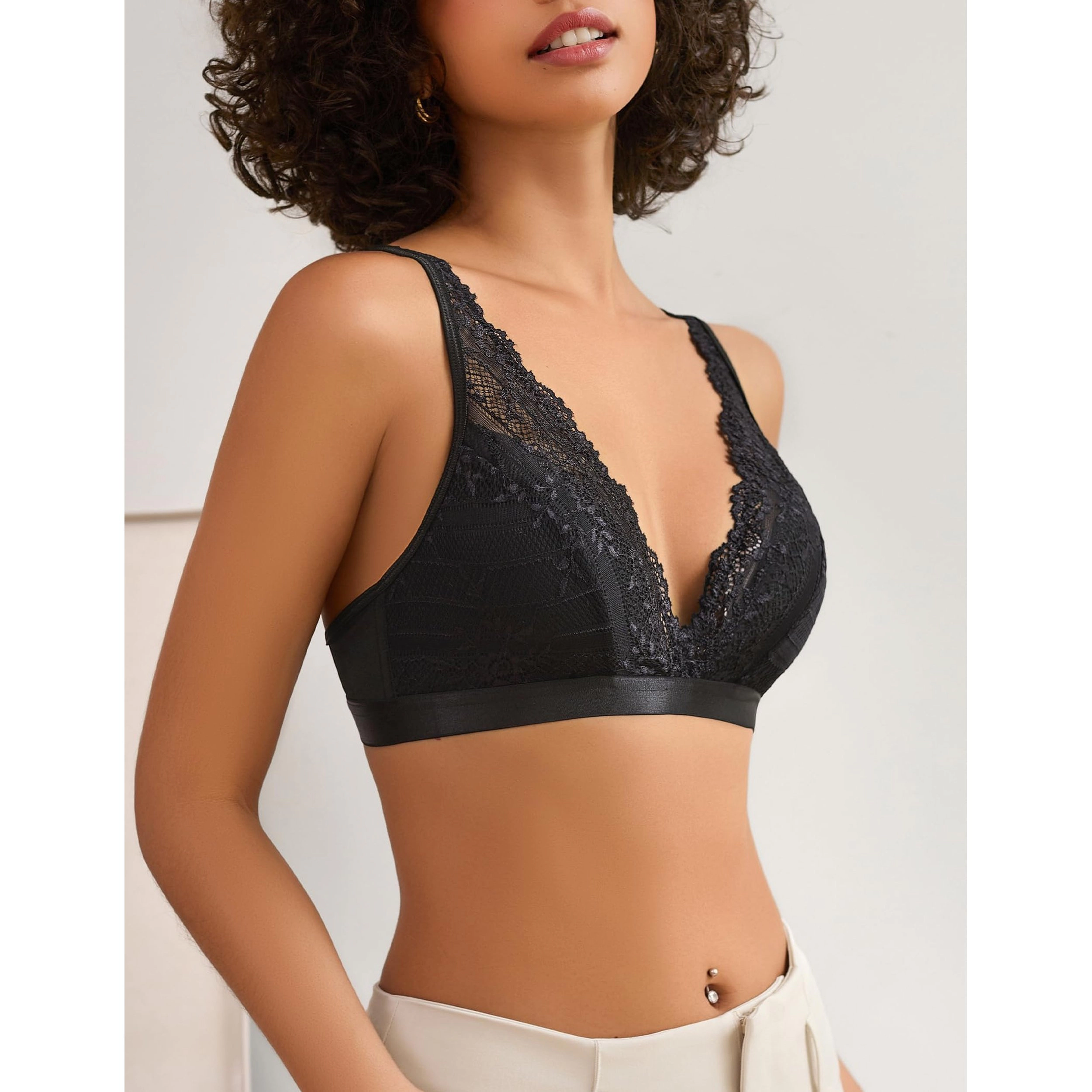 Avidlove Women's Lace Deep V Wireless Plunge Unpadded Bralette